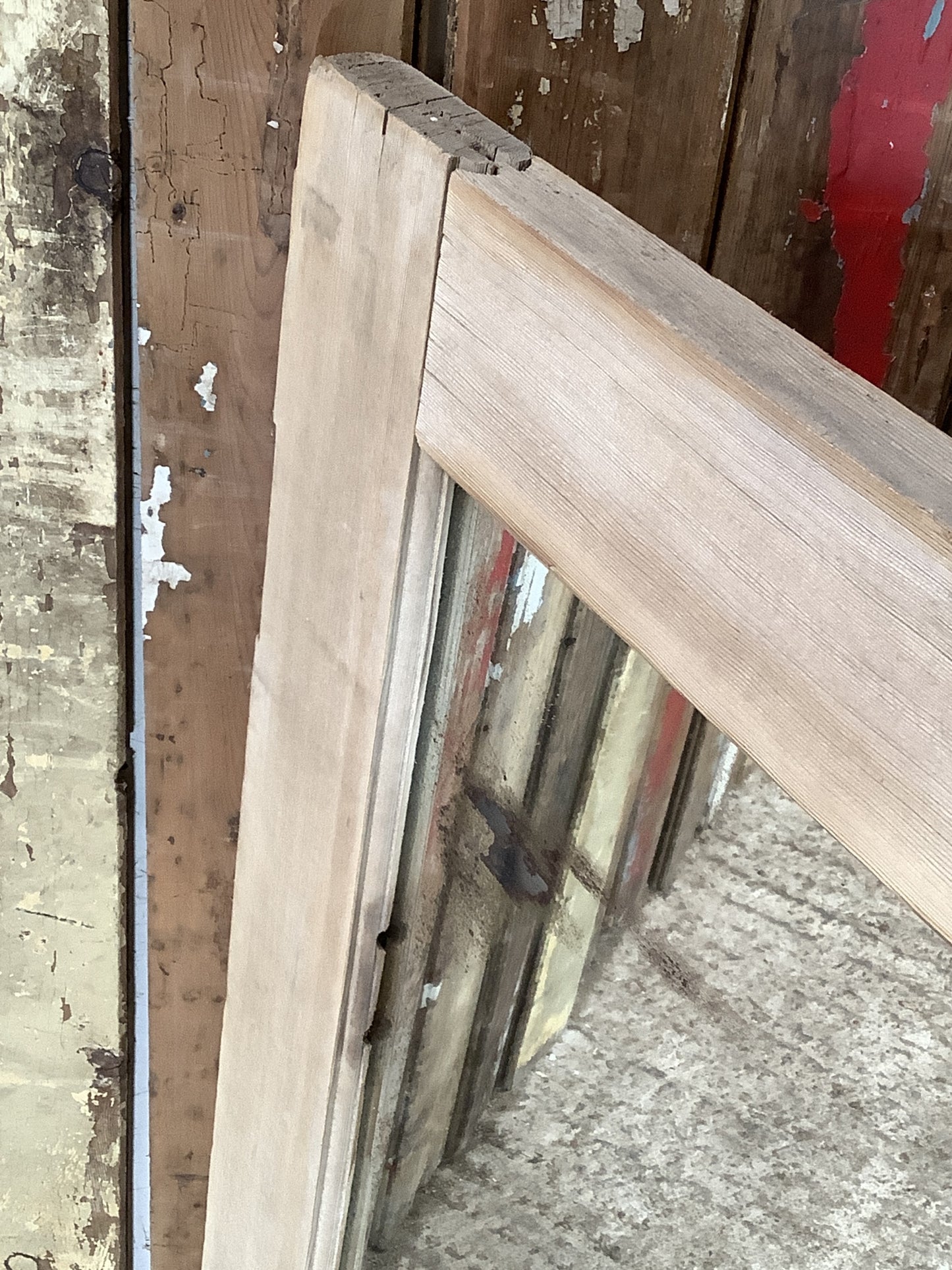 Old Pine Reclaimed Weathered Wooden Frame Garden Mirror 3'3"H 2'7"x W