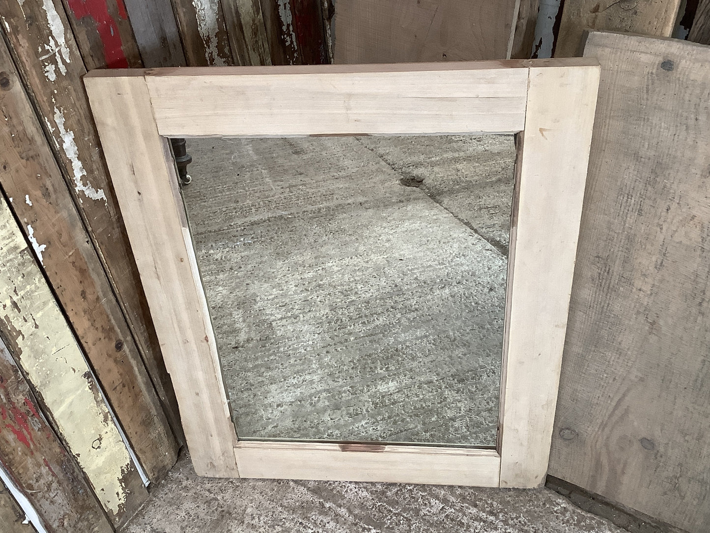 Large Old Pine Reclaimed Wooden Frame Garden Mirror 3'3"H 2'8"x W