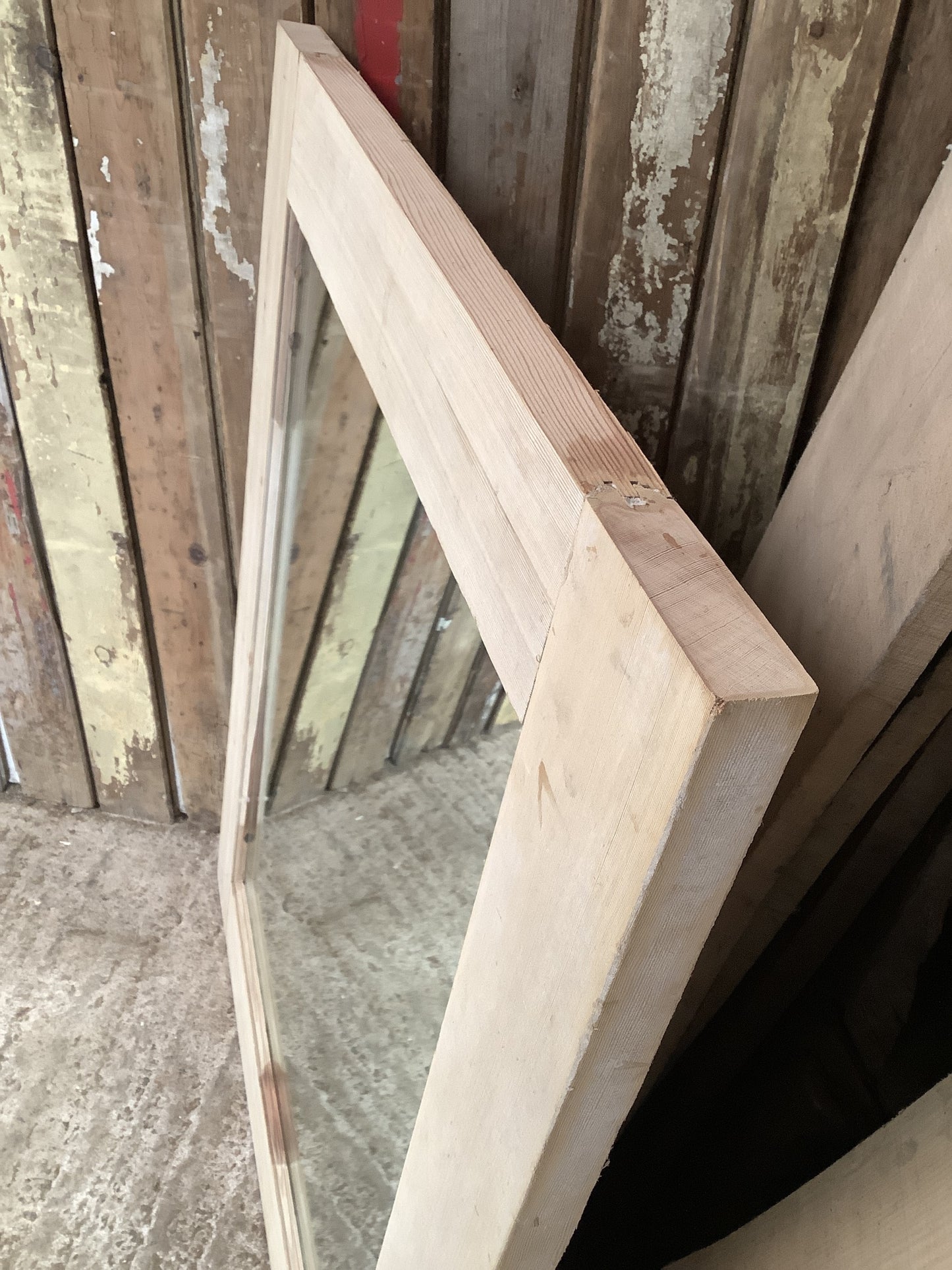 Large Old Pine Reclaimed Wooden Frame Garden Mirror 3'3"H 2'8"x W