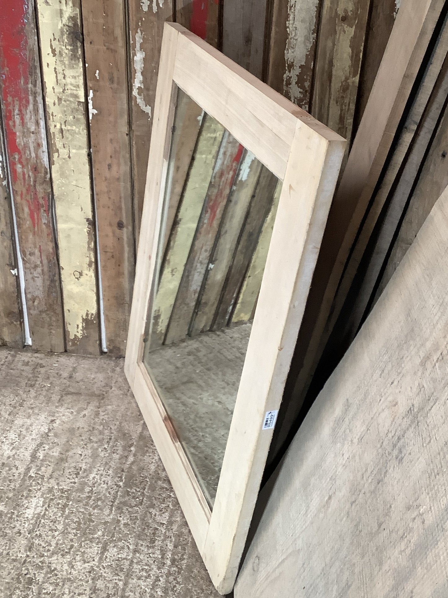 Large Old Pine Reclaimed Wooden Frame Garden Mirror 3'3"H 2'8"x W