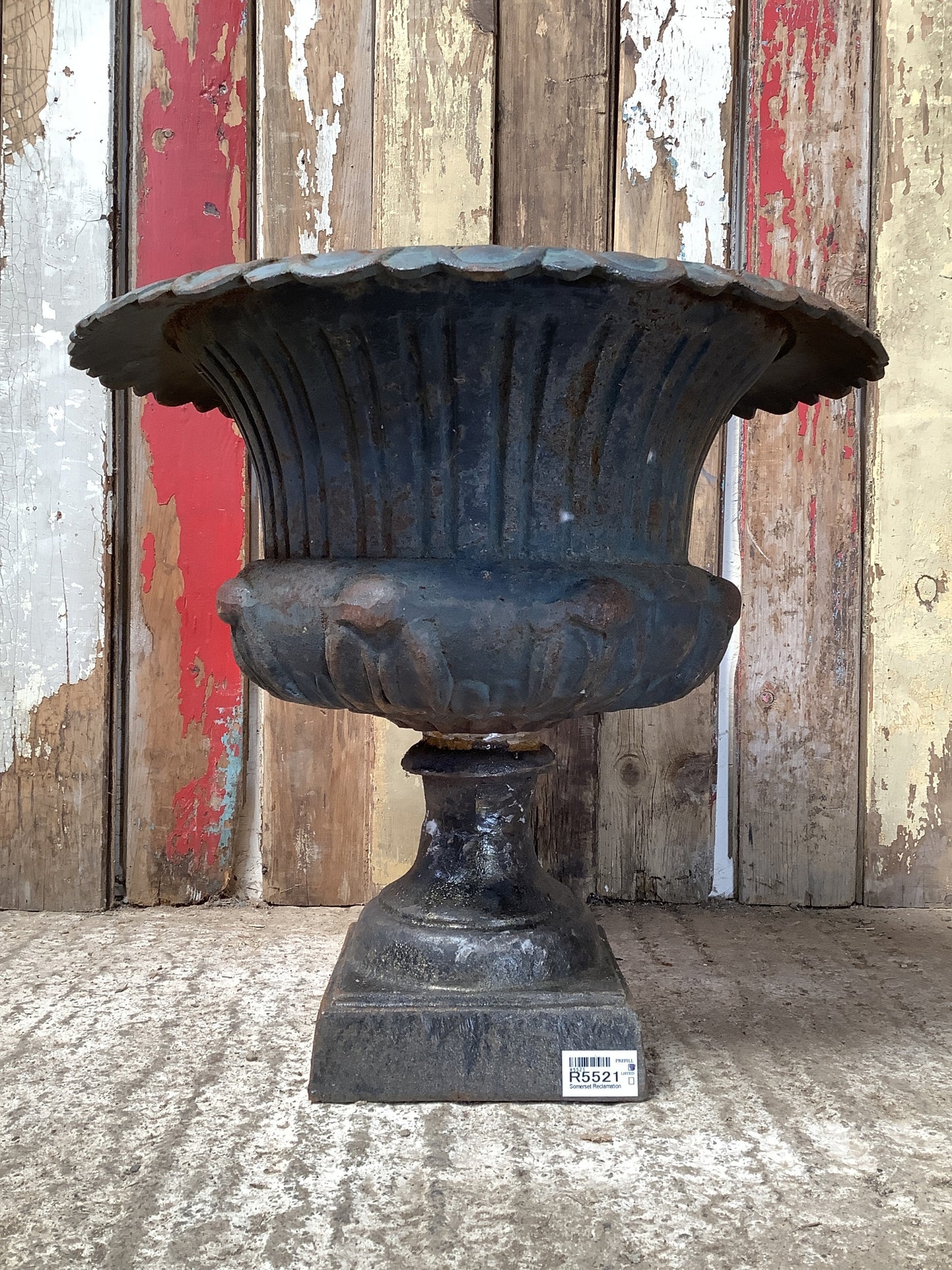 Old Heavy Cast Iron Salvaged Metal Garden Urn Planter 1'5"H
