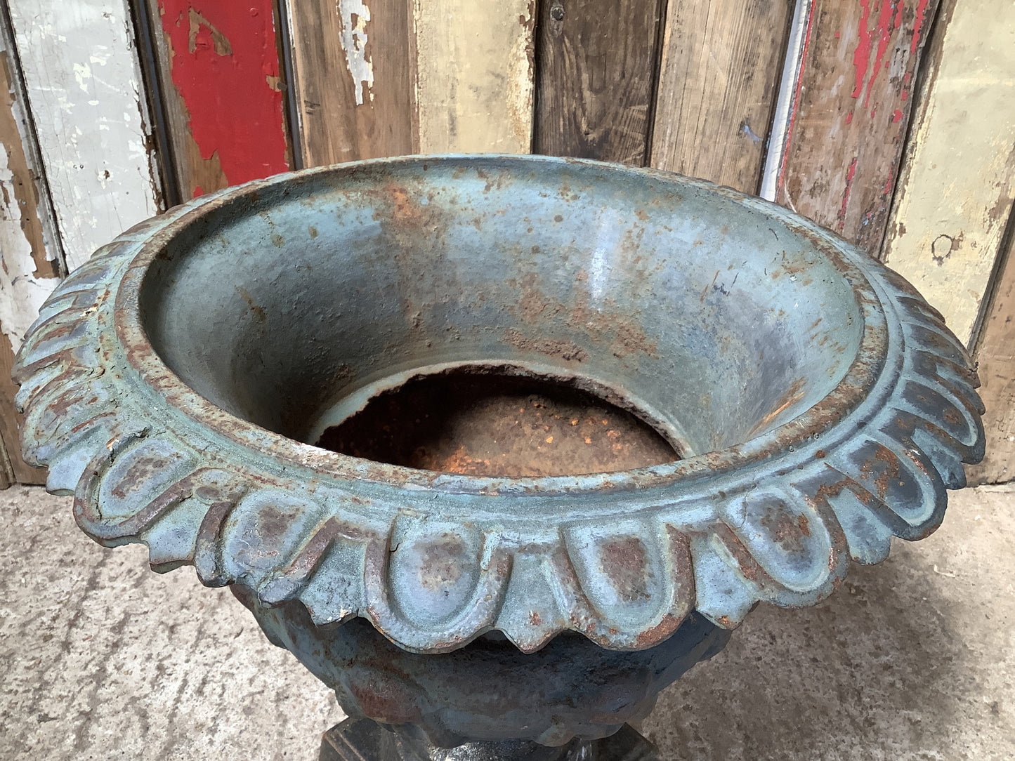 Old Heavy Cast Iron Salvaged Metal Garden Urn Planter 1'5"H