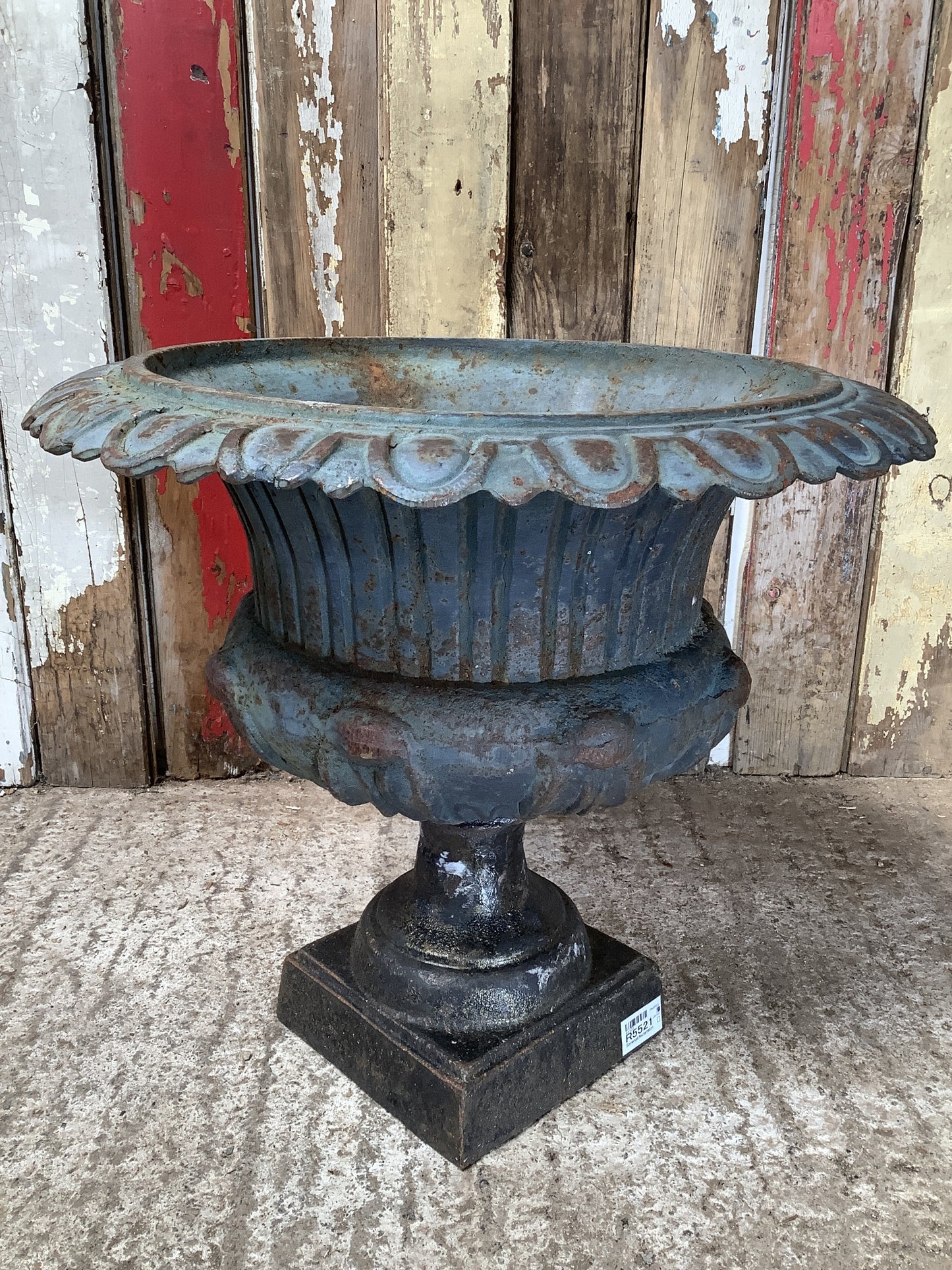 Old Heavy Cast Iron Salvaged Metal Garden Urn Planter 1'5"H