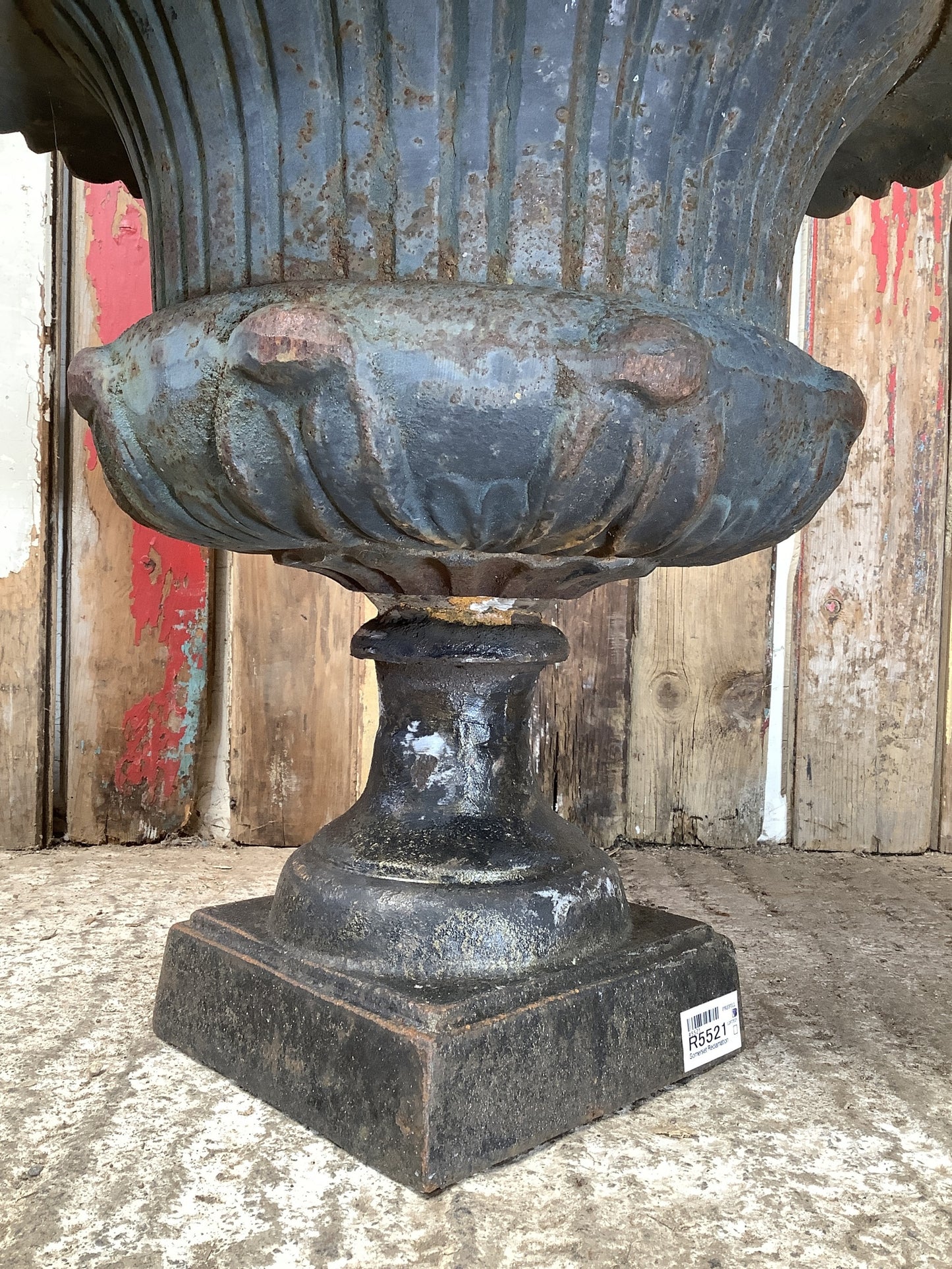 Old Heavy Cast Iron Salvaged Metal Garden Urn Planter 1'5"H