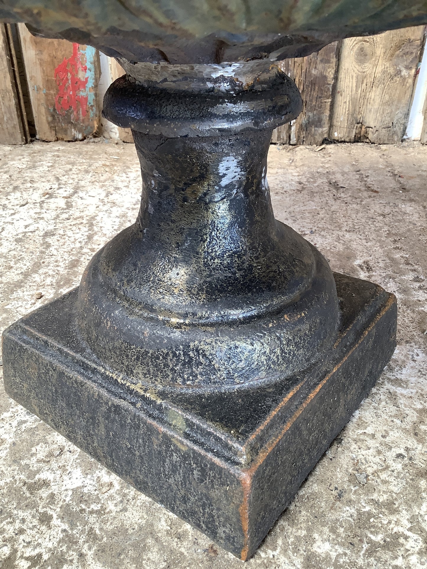 Old Heavy Cast Iron Salvaged Metal Garden Urn Planter 1'5"H