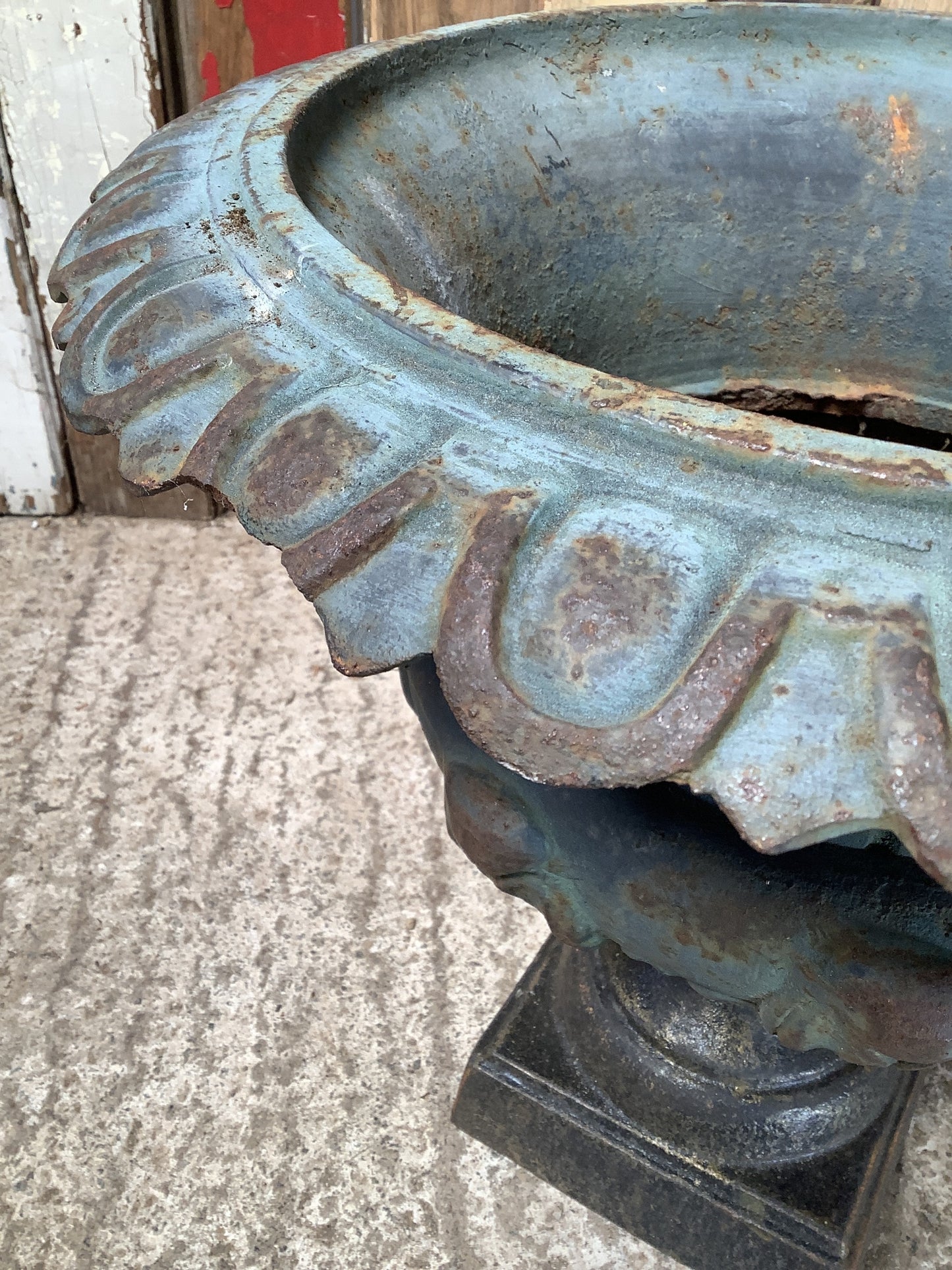 Old Heavy Cast Iron Salvaged Metal Garden Urn Planter 1'5"H