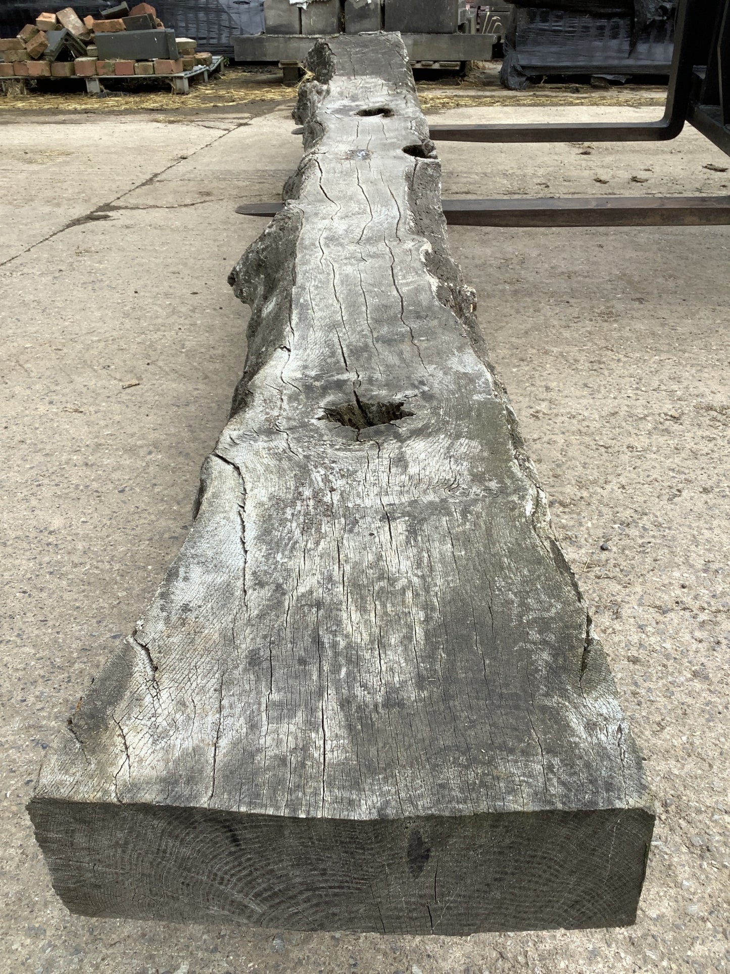 11'9" Long Heavy Reclaimed Old Oak Wooden Hardwood Beam