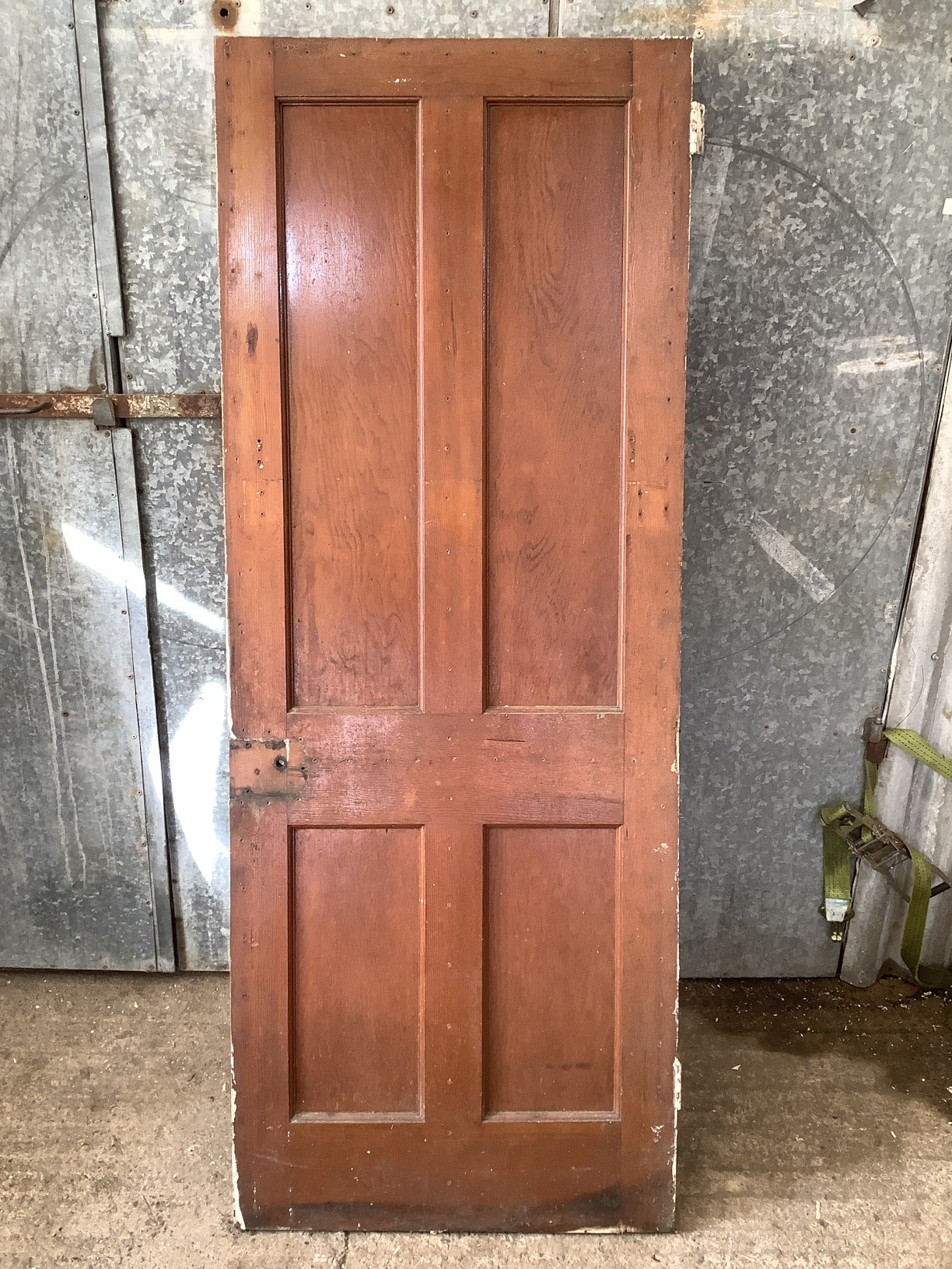 29"X75 7/8" 1930s Internal Painted & Varnished Pine Four Panel Door 2 over 2