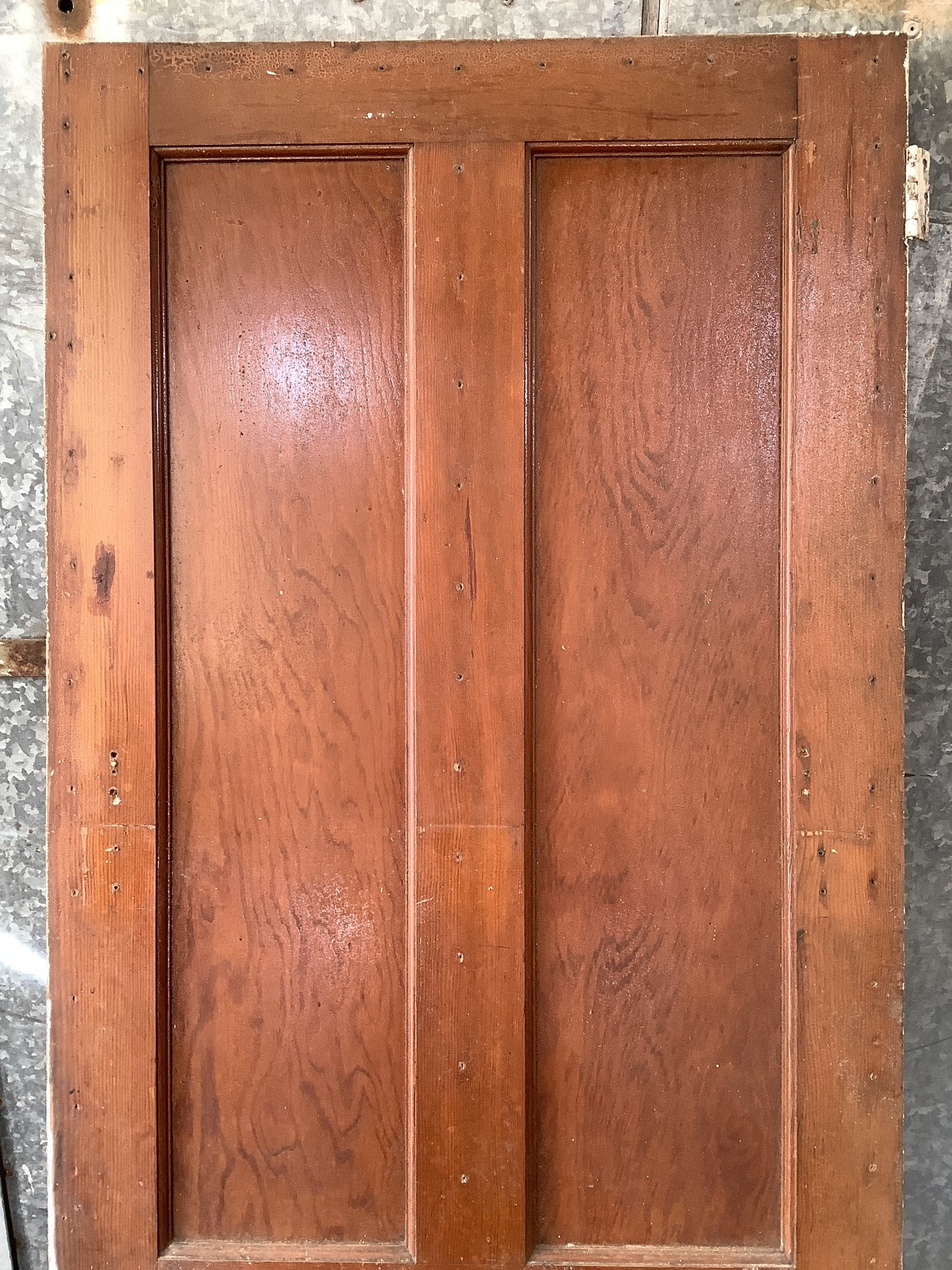 29"X75 7/8" 1930s Internal Painted & Varnished Pine Four Panel Door 2 over 2