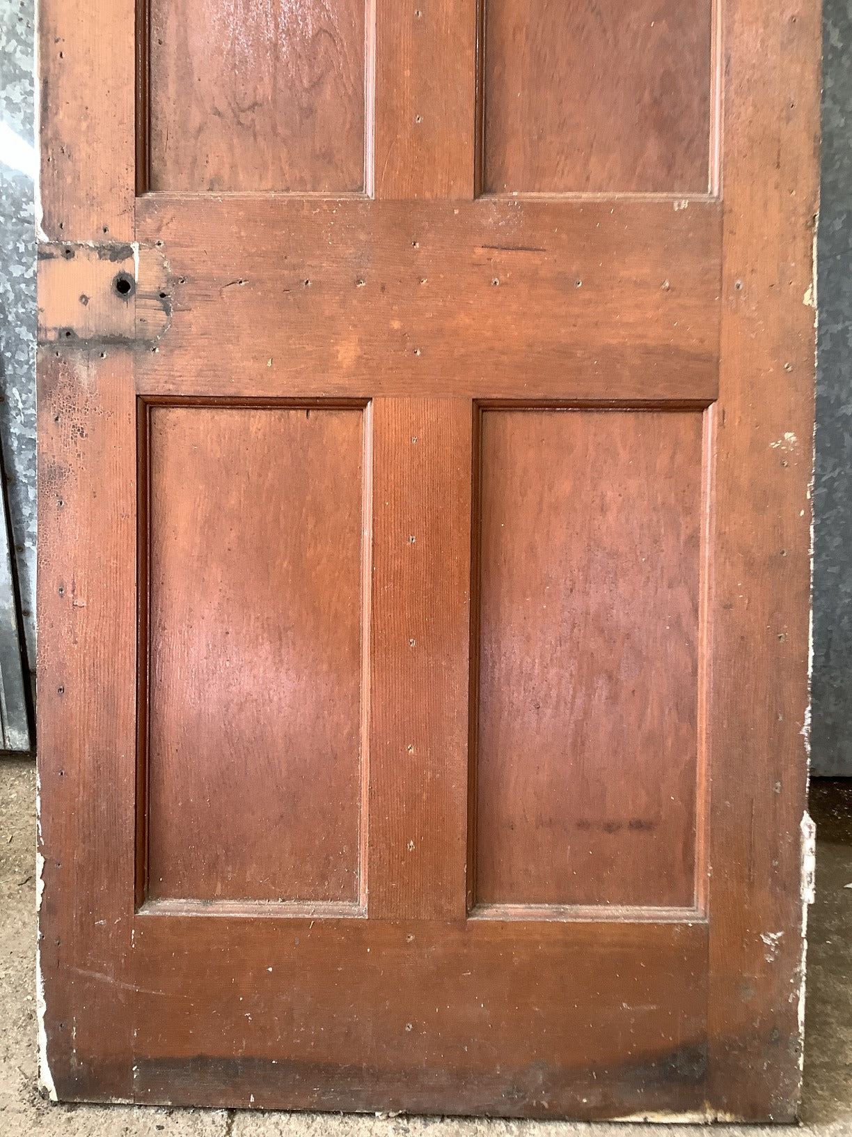 29"X75 7/8" 1930s Internal Painted & Varnished Pine Four Panel Door 2 over 2