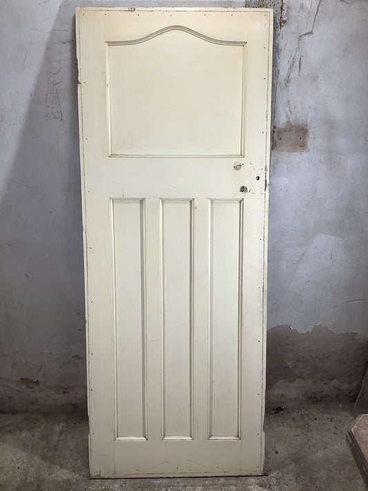 29 3/4"X75 3/4" 1930s Internal Painted Pine Four Panel Door Arched 1over3