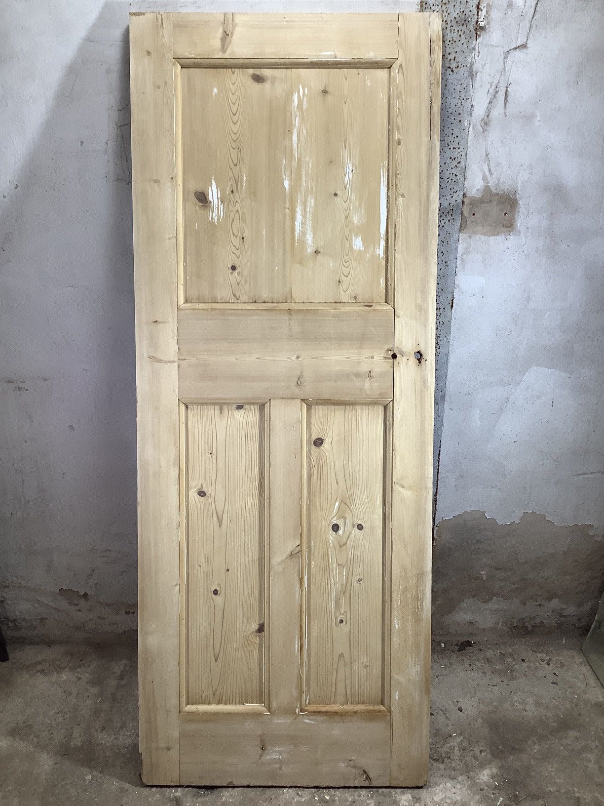 29 3/4"X76 1/2" 1930s Internal Stripped Pine Three Panel Door 1over2 Reclaimed