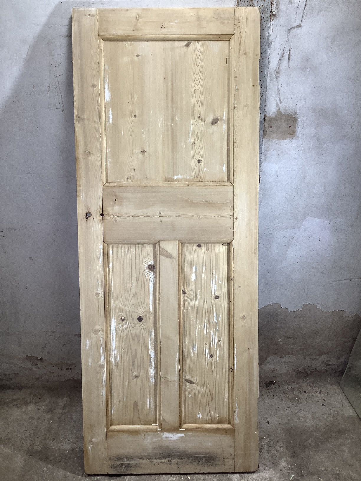 29 3/4"X76 1/2" 1930s Internal Stripped Pine Three Panel Door 1over2 Reclaimed