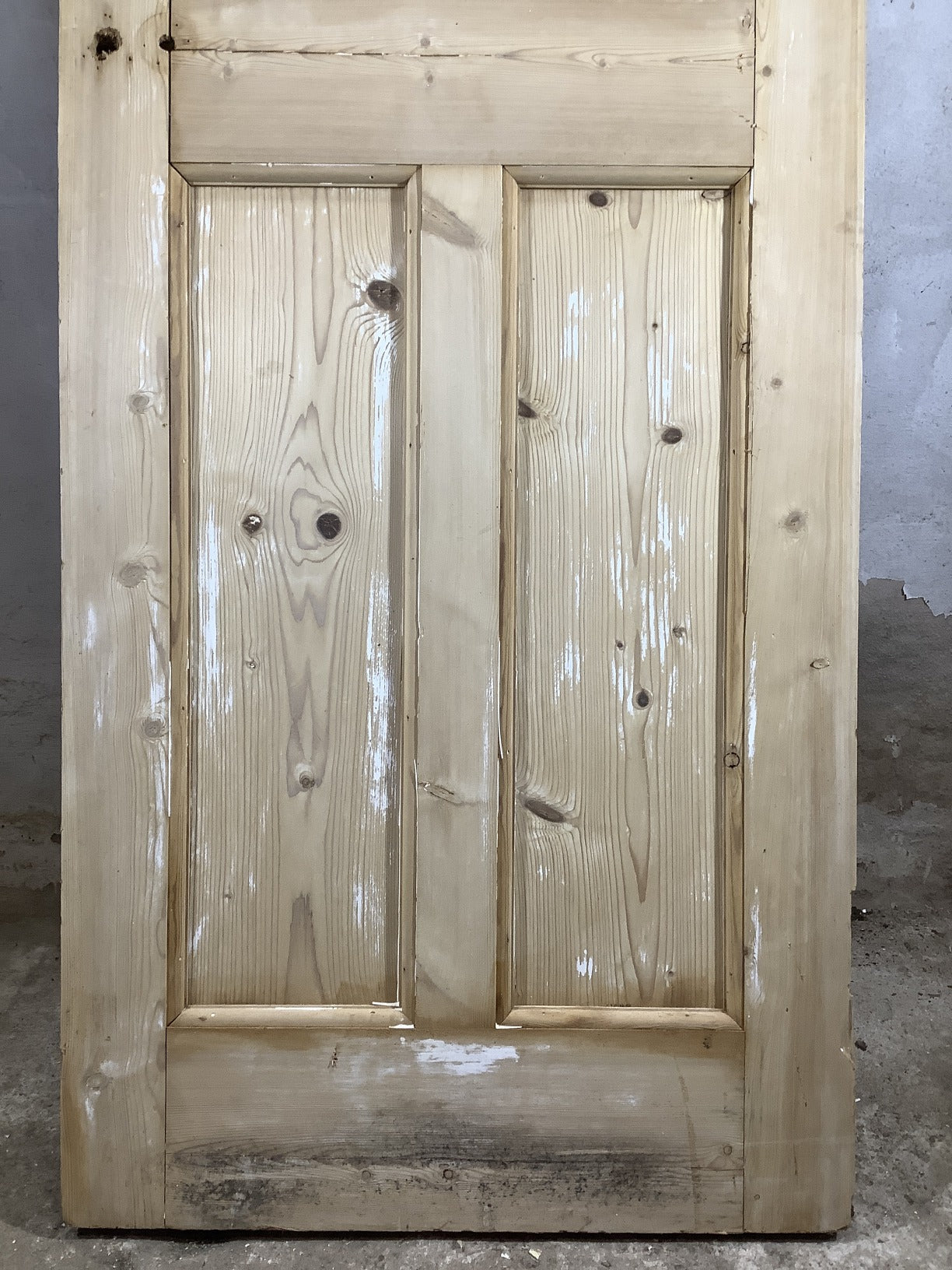 29 3/4"X76 1/2" 1930s Internal Stripped Pine Three Panel Door 1over2 Reclaimed