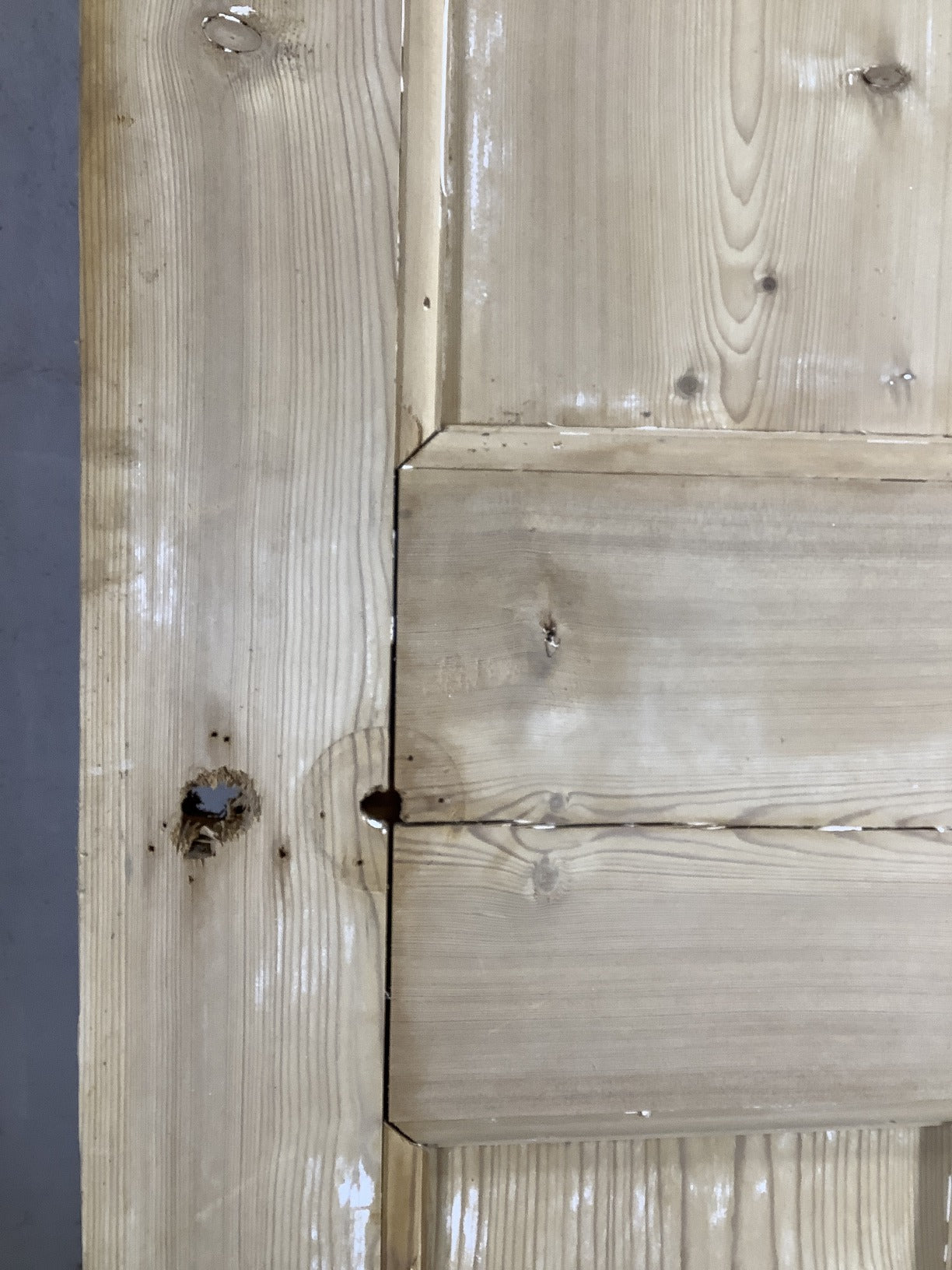 29 3/4"X76 1/2" 1930s Internal Stripped Pine Three Panel Door 1over2 Reclaimed