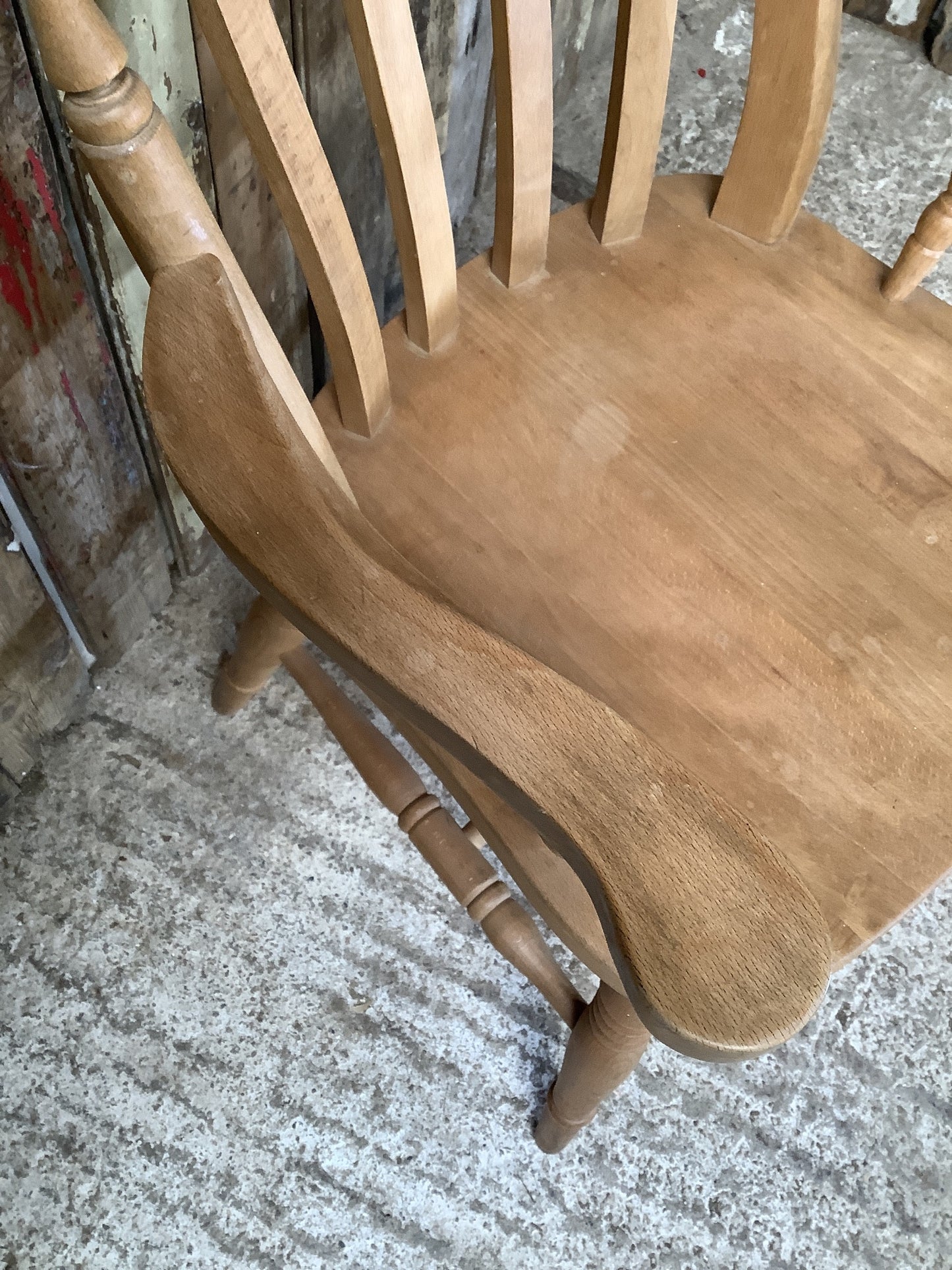 Low Slat Back Old Waxed Solid Beech Carver Farmhouse Kitchen Arm Chair