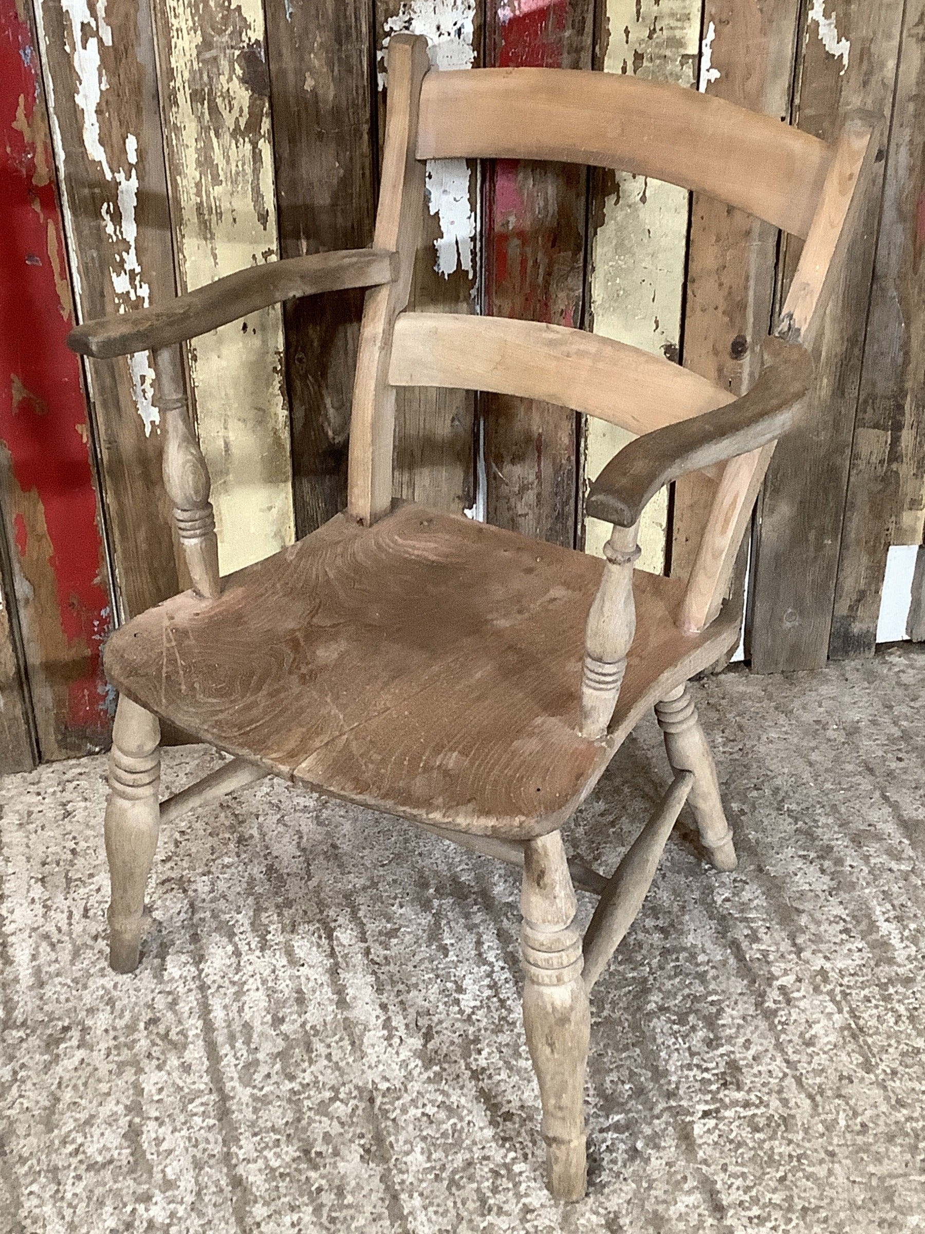 Victorian Stripped Elm & Beech Barback Carver Kitchen Wooden Arm Chair ...