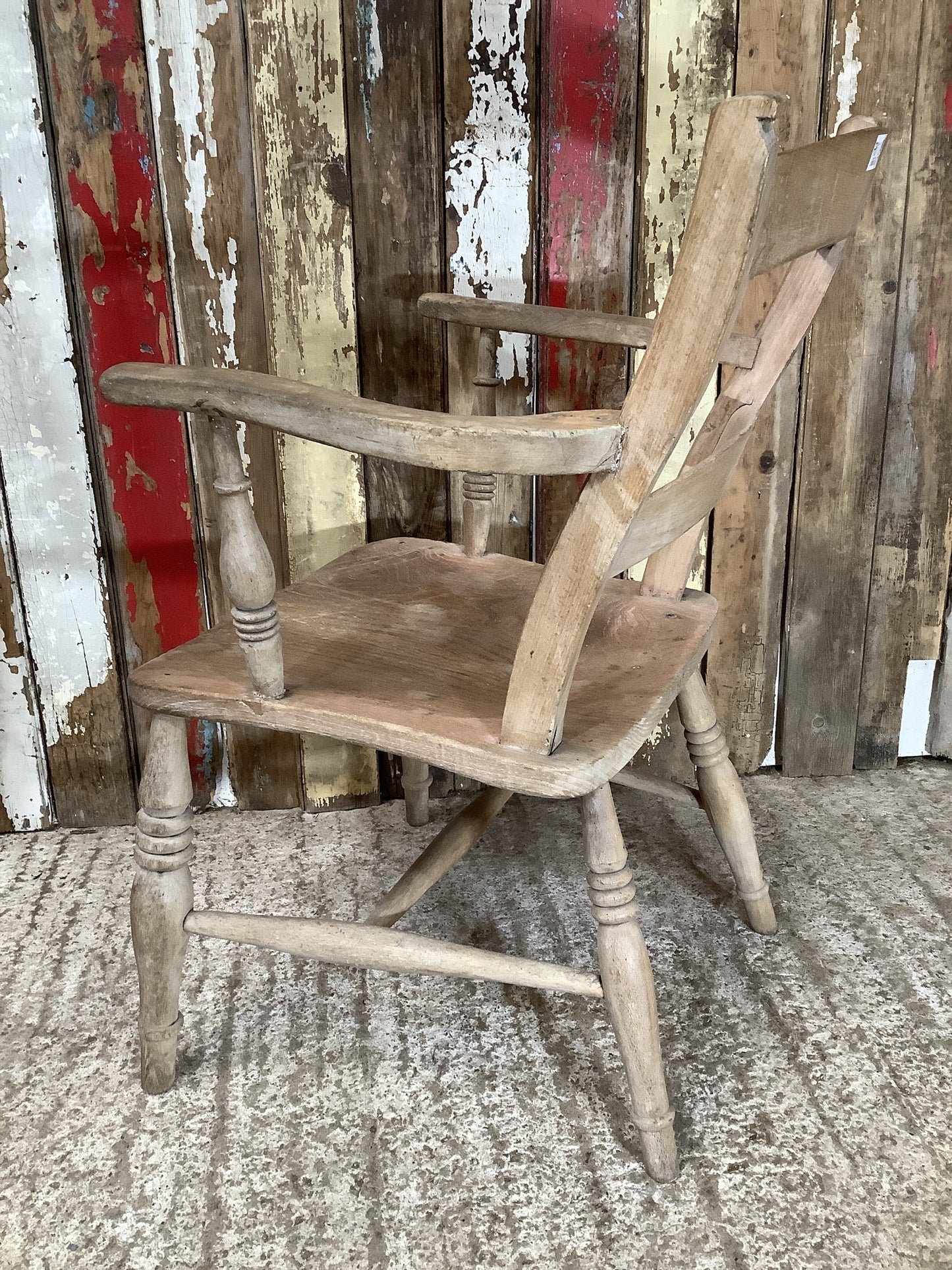 Victorian Stripped Elm & Beech Barback Carver Kitchen Wooden Arm Chair