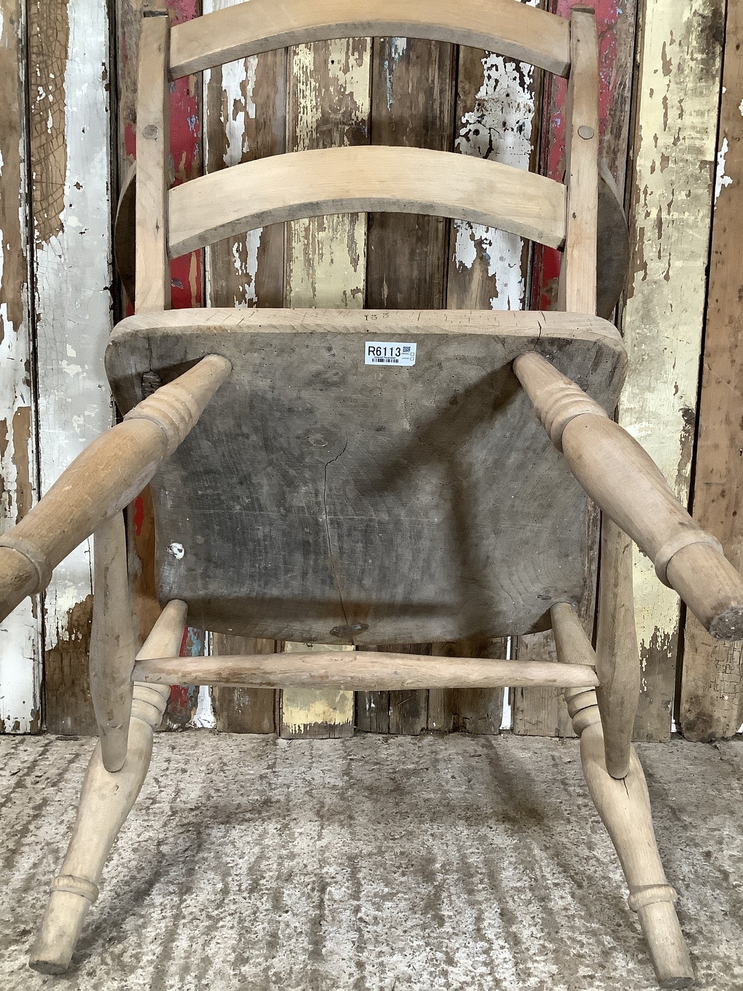 Victorian Stripped Elm & Beech Barback Carver Kitchen Wooden Arm Chair
