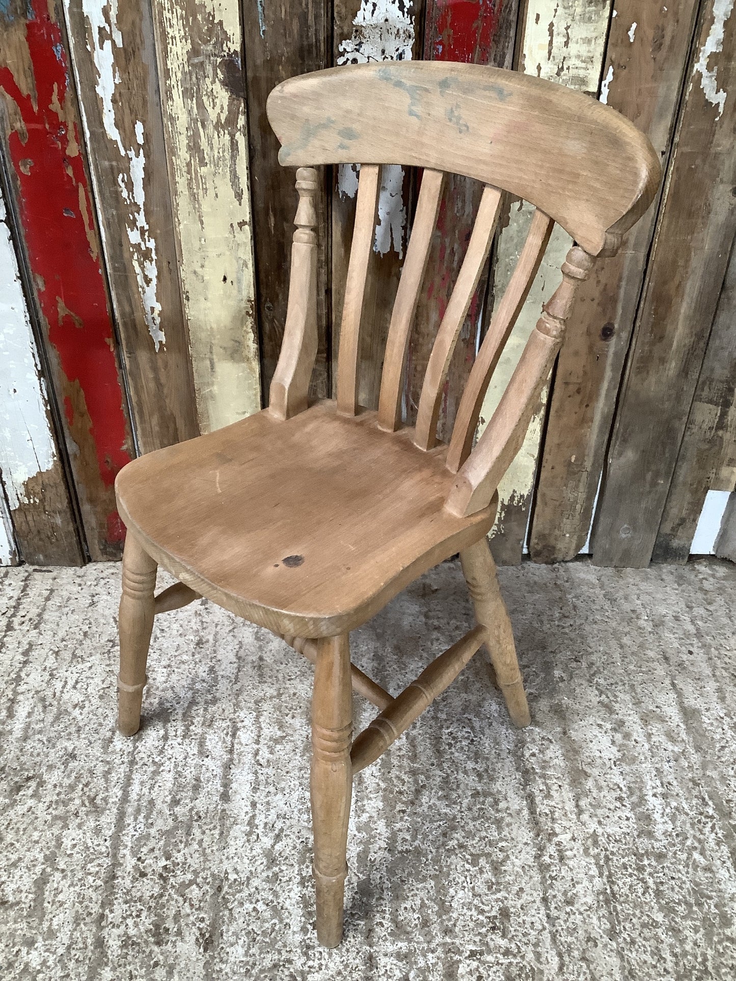 Farmhouse Old Waxed Beech Slat Back Kitchen Chair Wooden