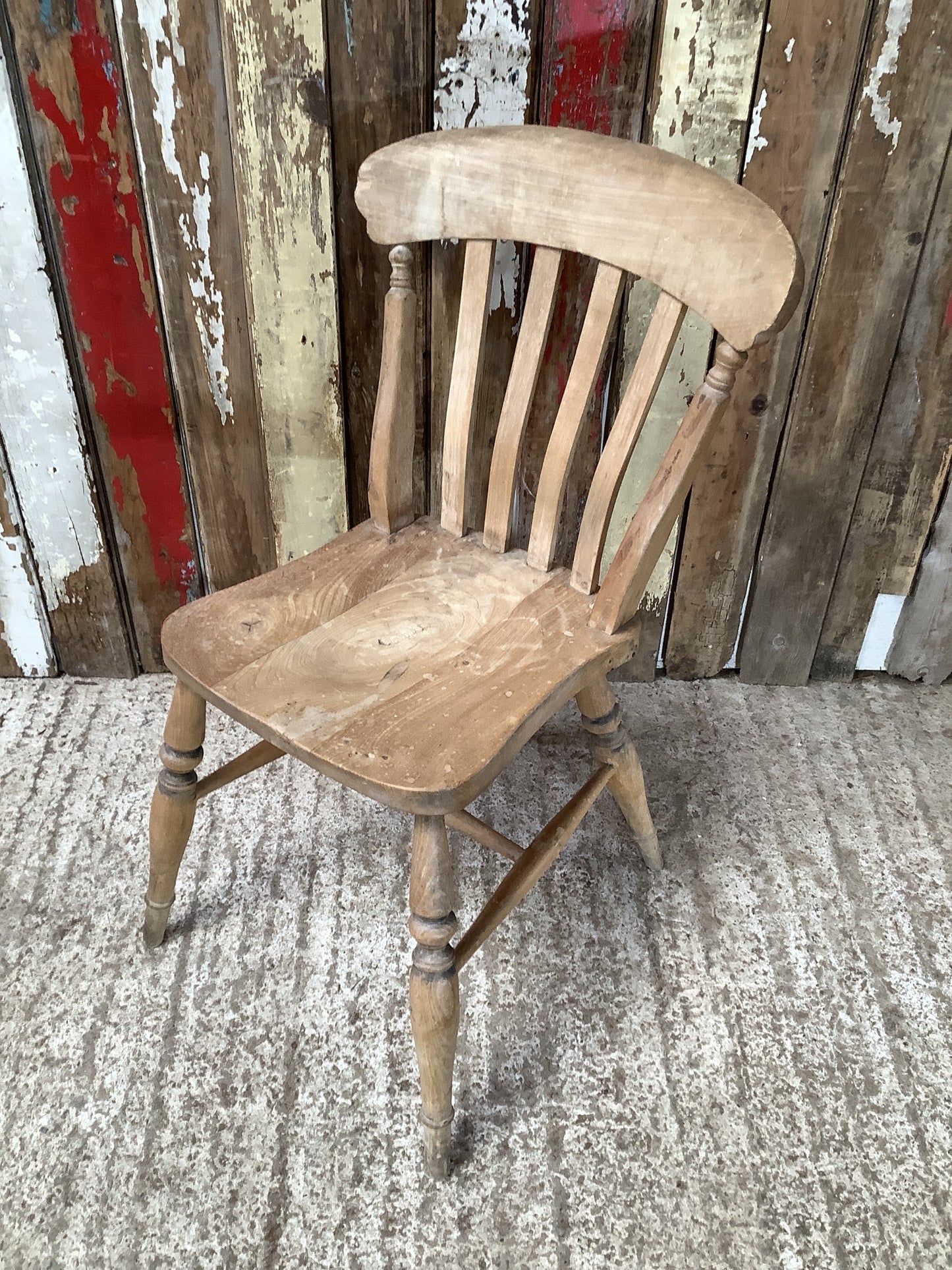 Farmhouse Old Waxed Elm & Beech Slat Back Kitchen Chair Wooden