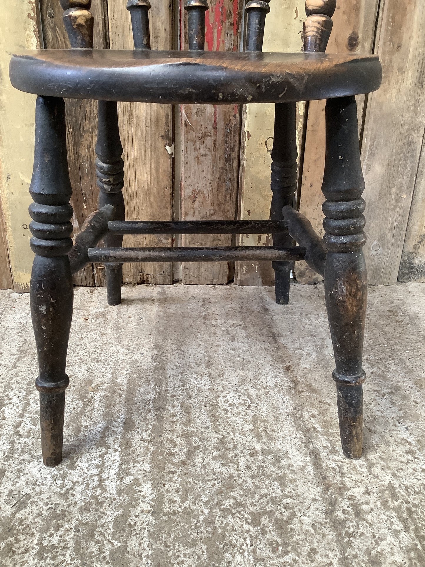 Round Seated Victorian Dark Stained Antique Ash Kitchen Chair Wooden
