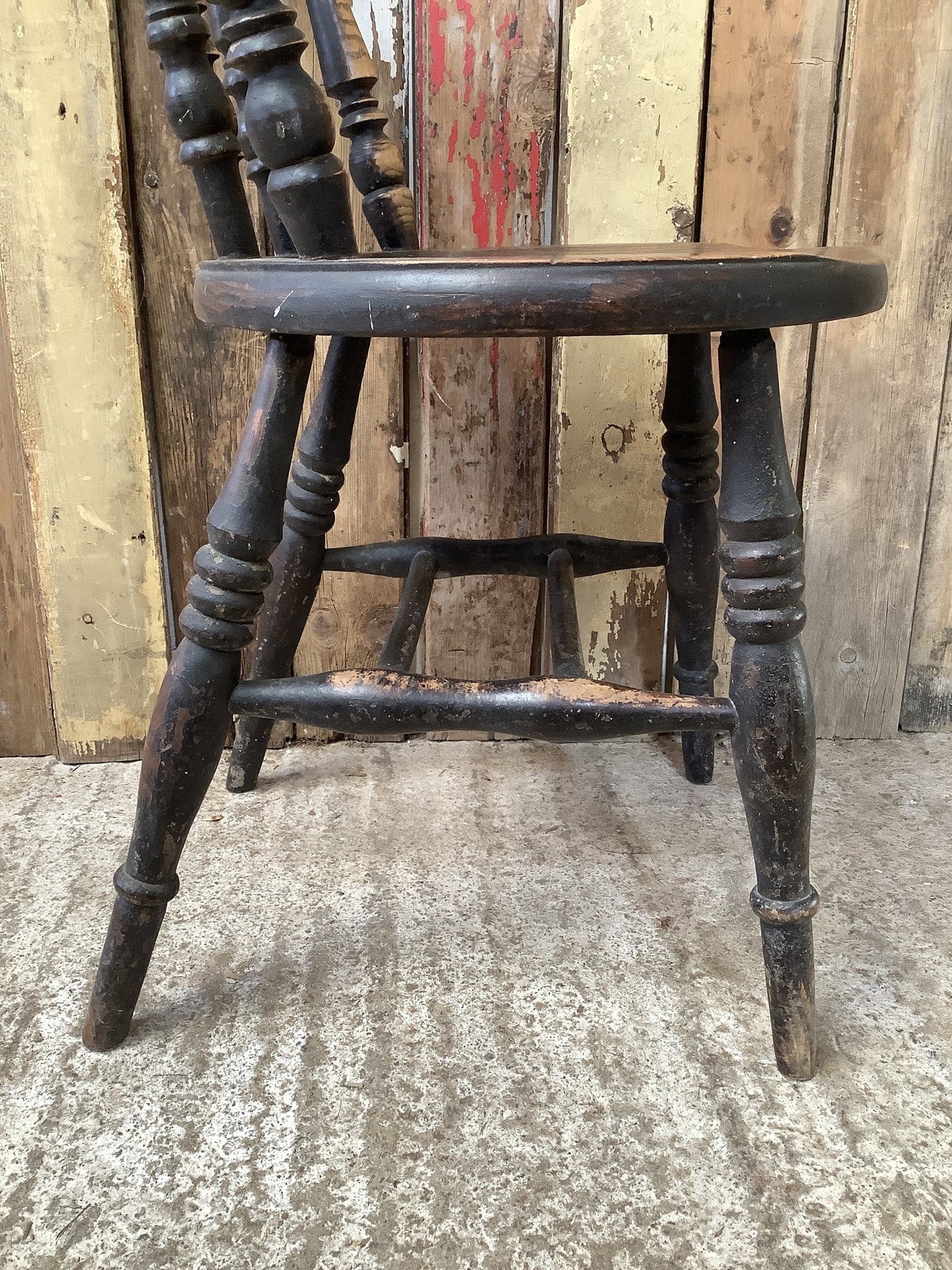 Round Seated Victorian Dark Stained Antique Ash Kitchen Chair Wooden