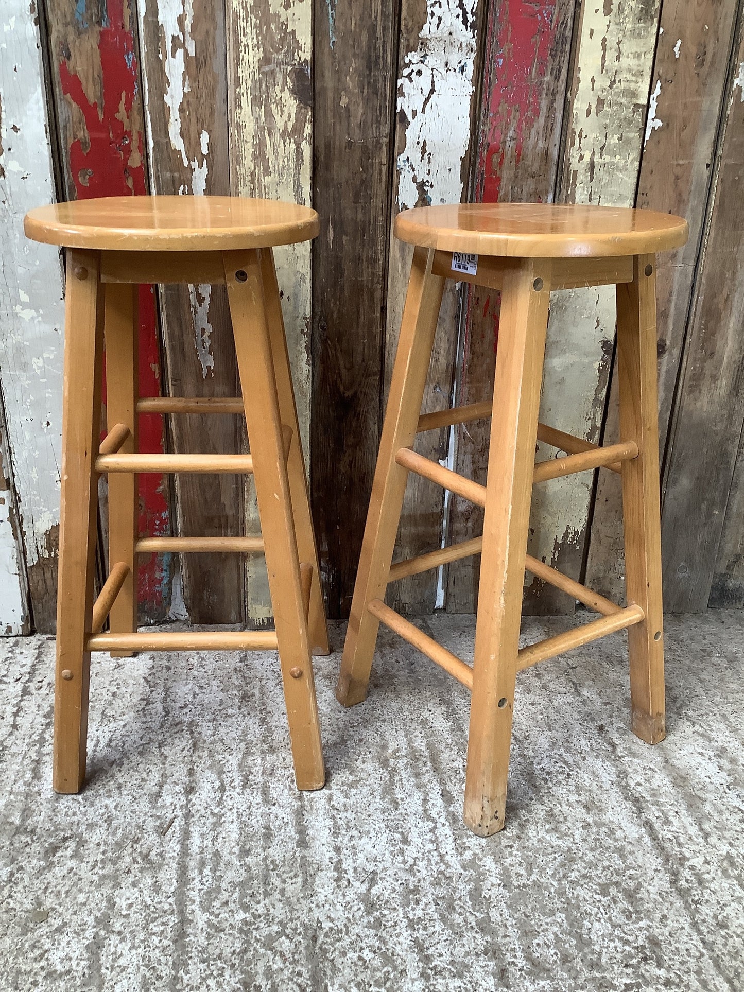 Pair Of Breakfast Bar Varnished Beech Wooden Stools 2'2"H