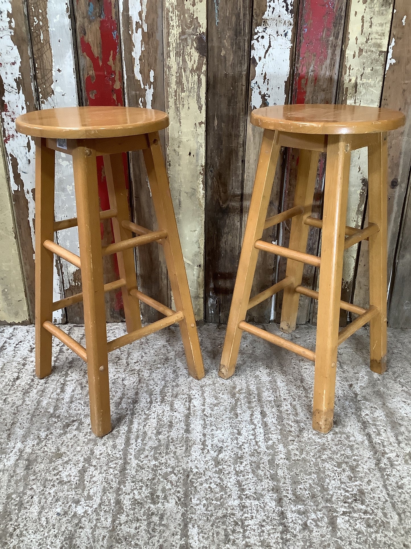Pair Of Breakfast Bar Varnished Beech Wooden Stools 2'2"H