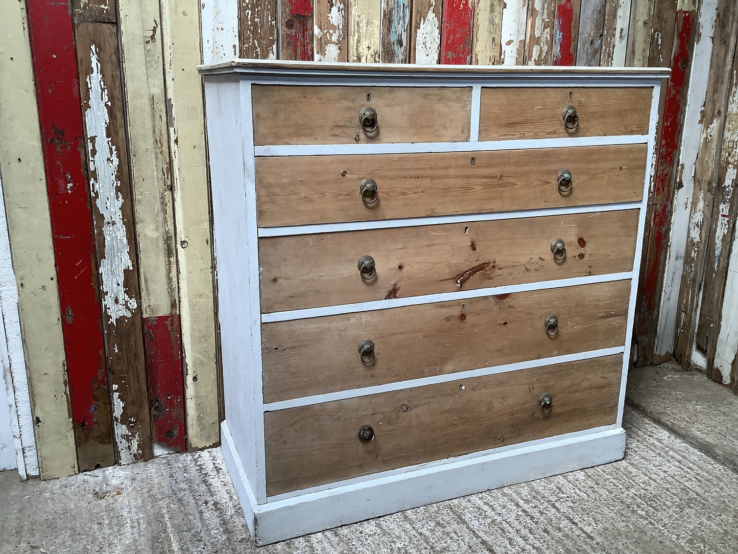 Victorian Bedroom Pine & White Painted 6 Drawer Chest of Drawers 3'11"H 4' W