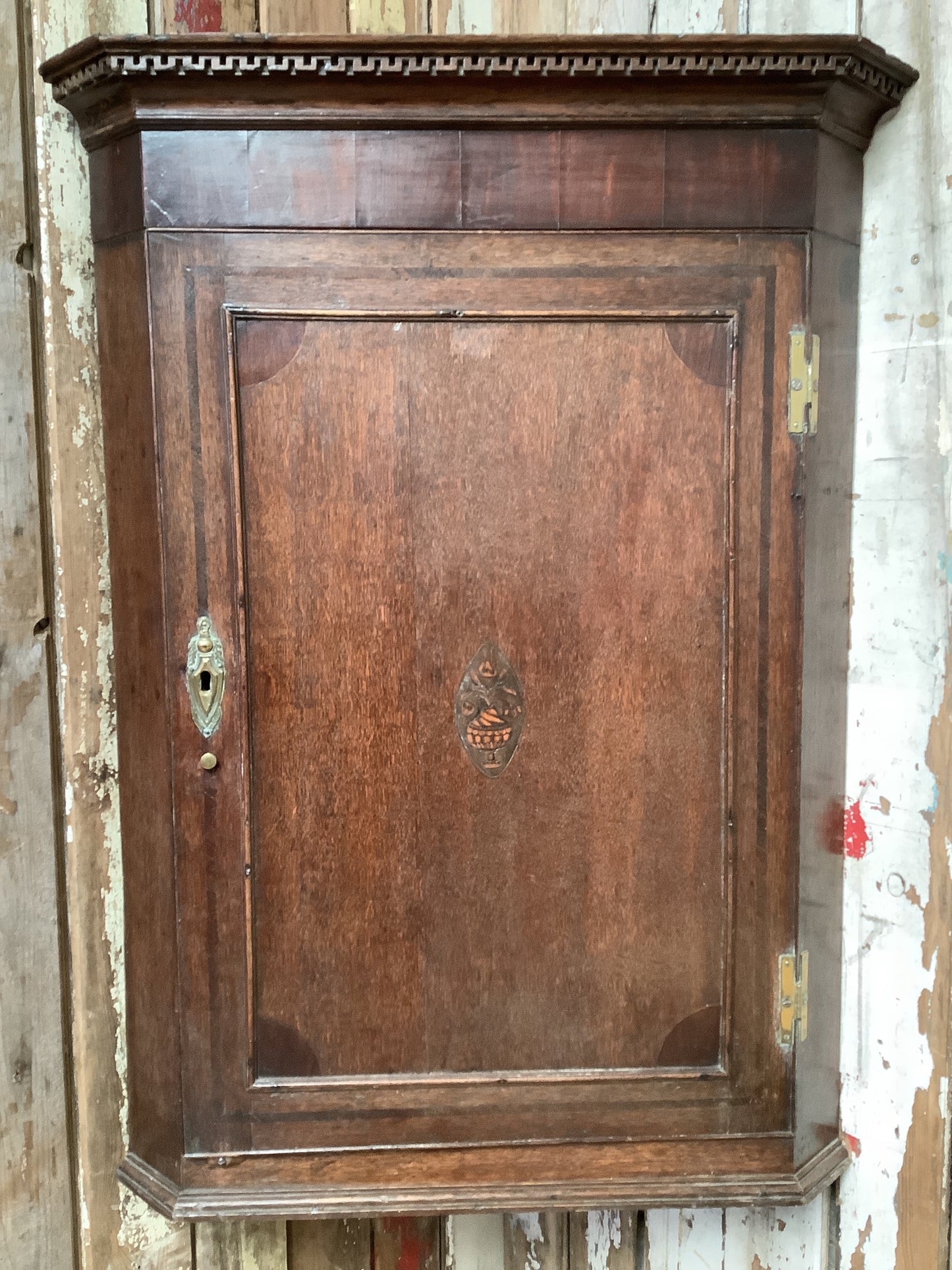 Beautiful Antique Stained Dark Mahogany Storage Corner cupboard 3'2"H 2'4" W