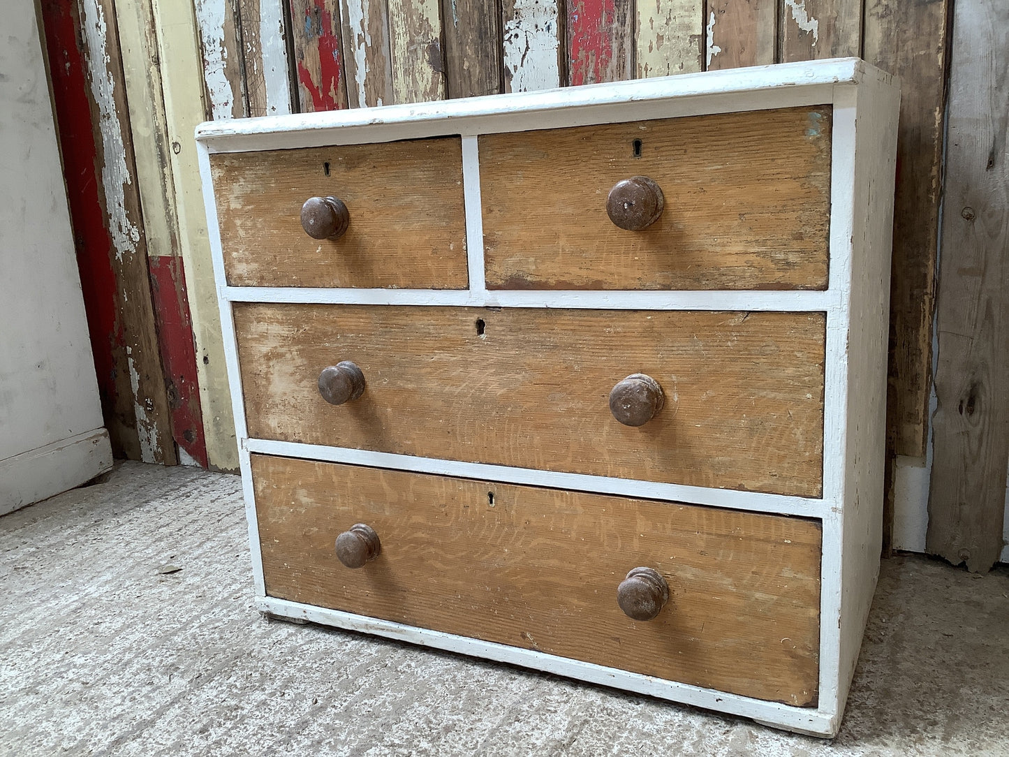 Victorian Small Painted Pine 2 Over 2 Chest of Drawers 4 Drawers 2'3"H 2'7" W