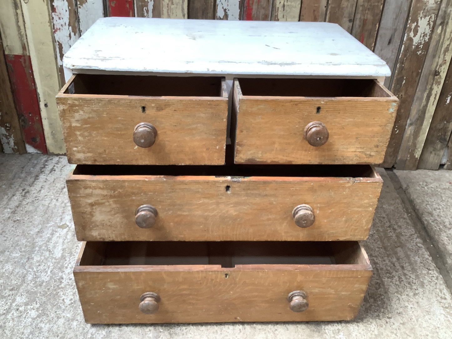 Victorian Small Painted Pine 2 Over 2 Chest of Drawers 4 Drawers 2'3"H 2'7" W