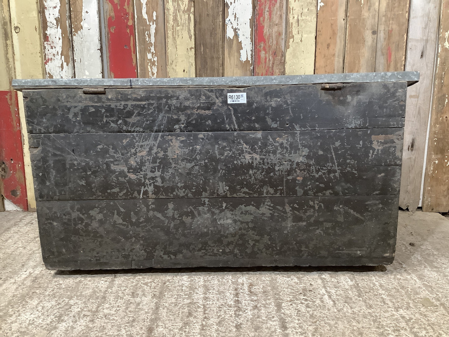 Interesting Rustic Old Painted Pine Wooden Storage Tool Box 1'8"H 3'2" W