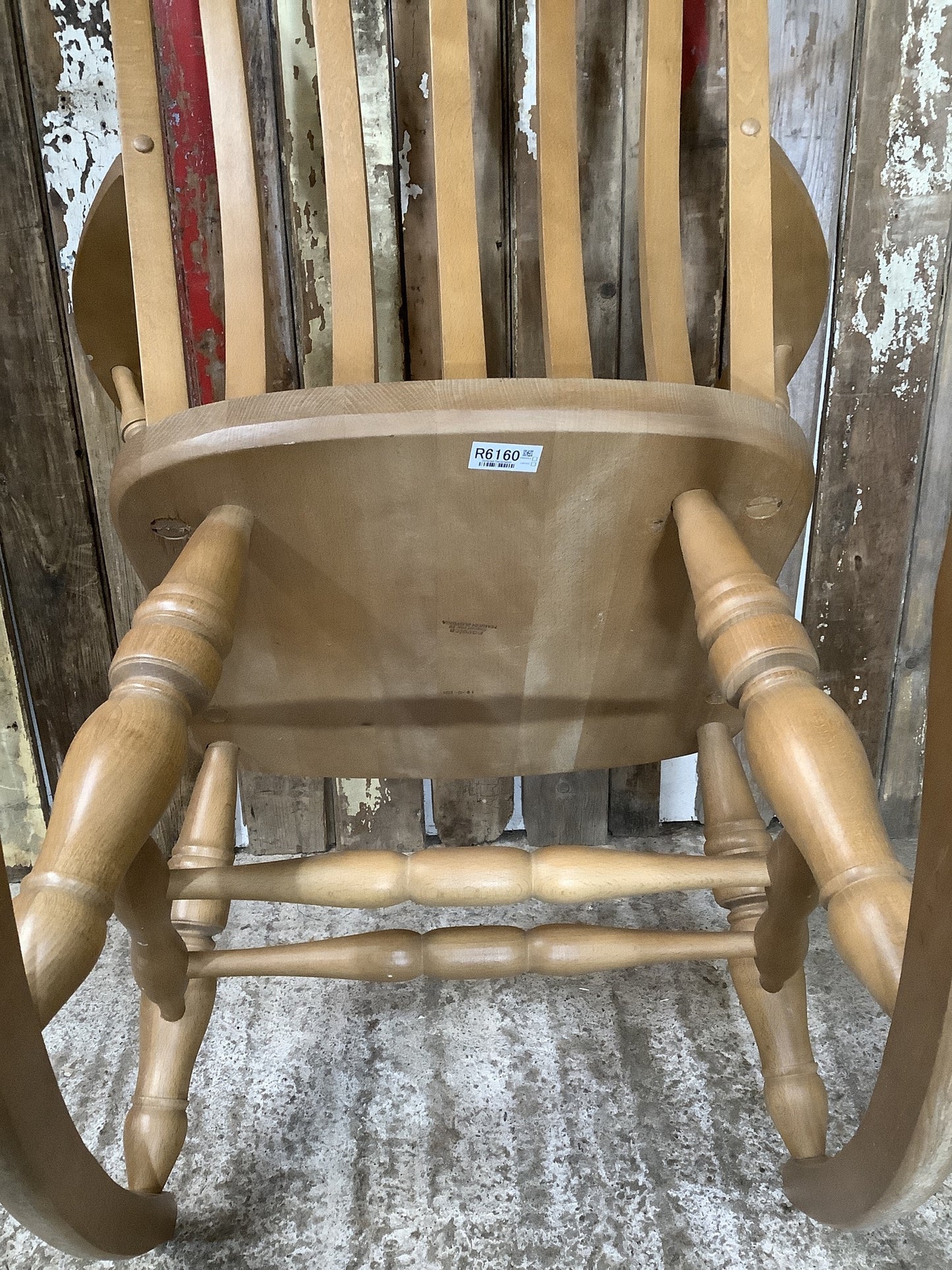 Tall Slat Back Granddad Used Old Varnished Beech Rocking Chair Wooden