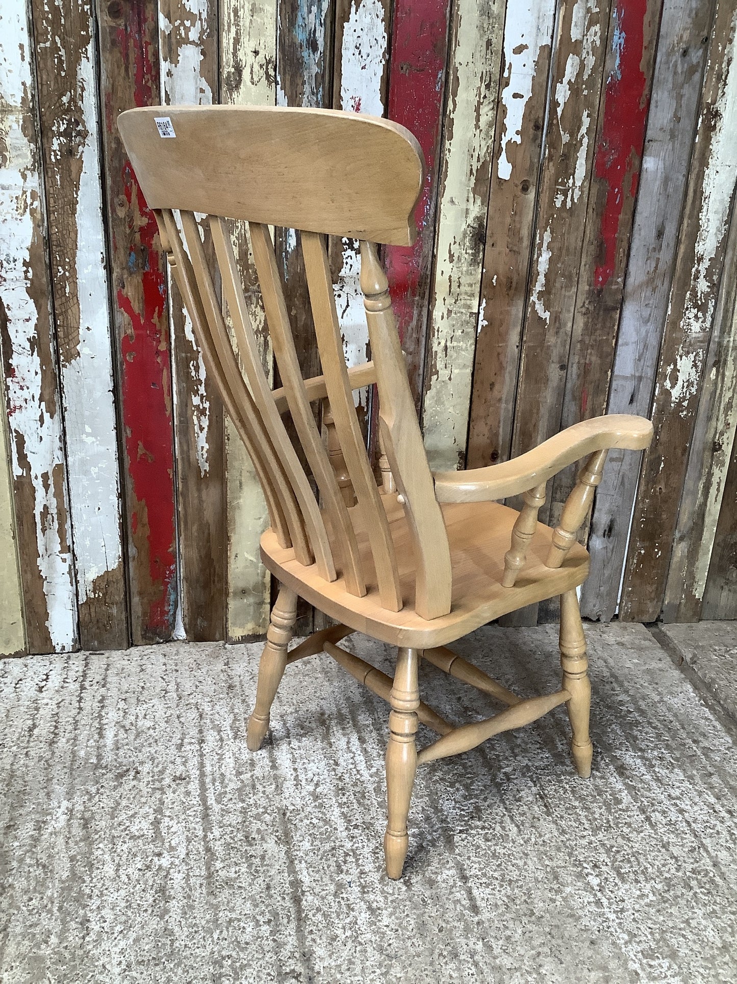 Tall Slat Back Old Varnished Beech Carver Farmhouse Kitchen Arm Chair Wooden
