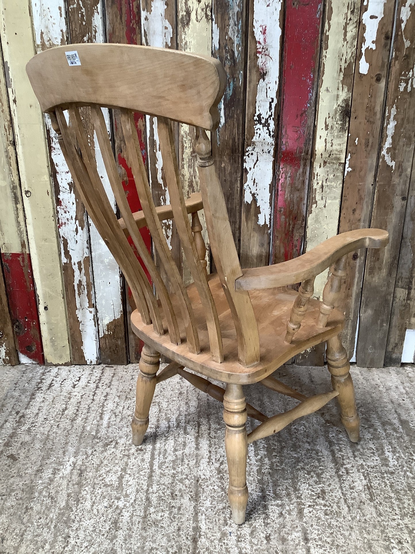 Tall Slat Back Old Waxed Beech Carver Farmhouse Kitchen Arm Chair Wooden