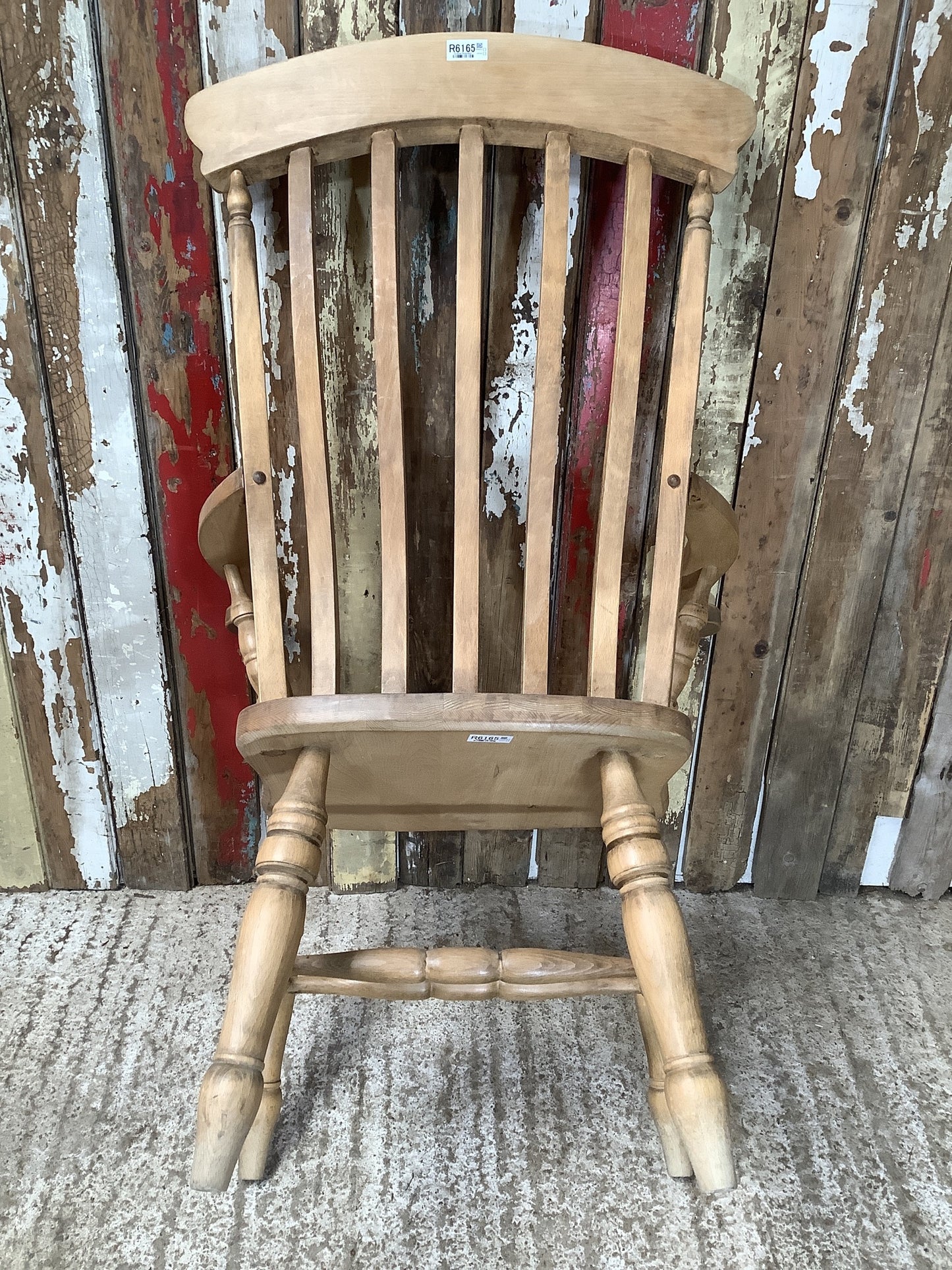 Tall Slat Back Old Waxed Beech Carver Farmhouse Kitchen Arm Chair Wooden