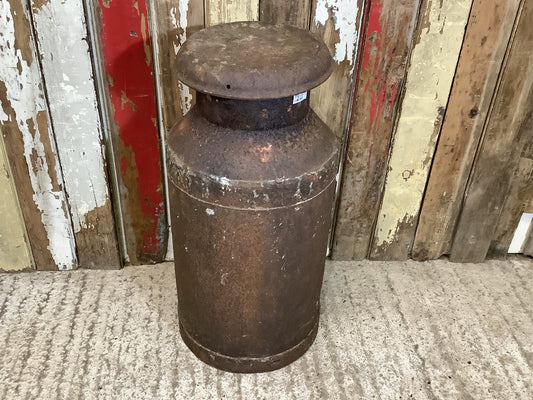 2'4"High Rustic 1940s Rusty 10 Gallon Steel Milk Churn Metal Stool