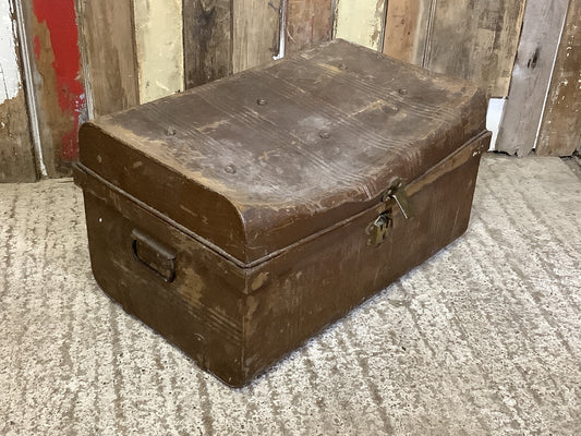 Rustic 1930s Tarnished Brown Metal Travel Trunk Toy Box Metal 1'2"H 2'2" W