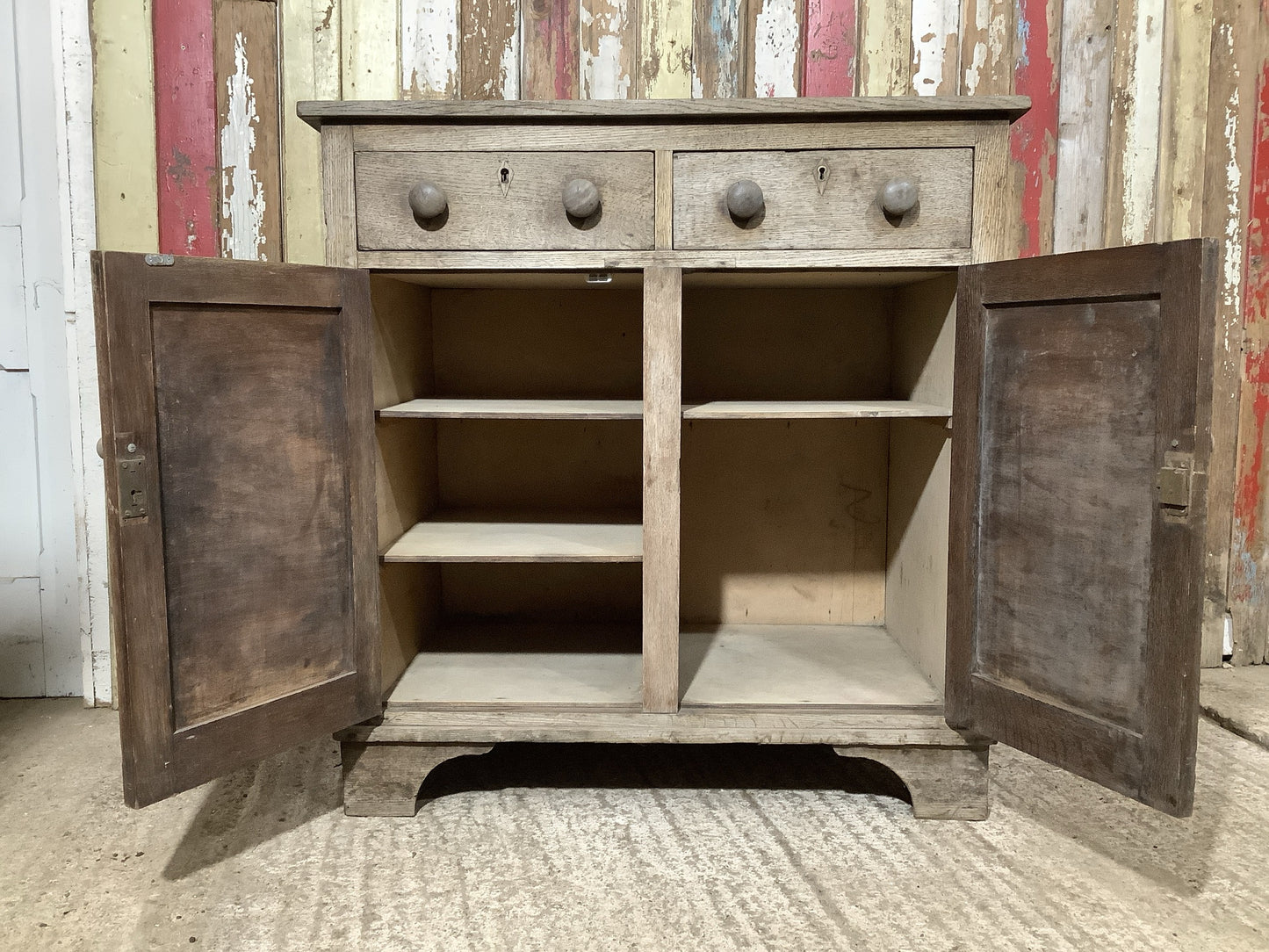 Rustic Old Oak Country Dresser Base 2 Doors 2 Drawers 3'3"H 3'2" W