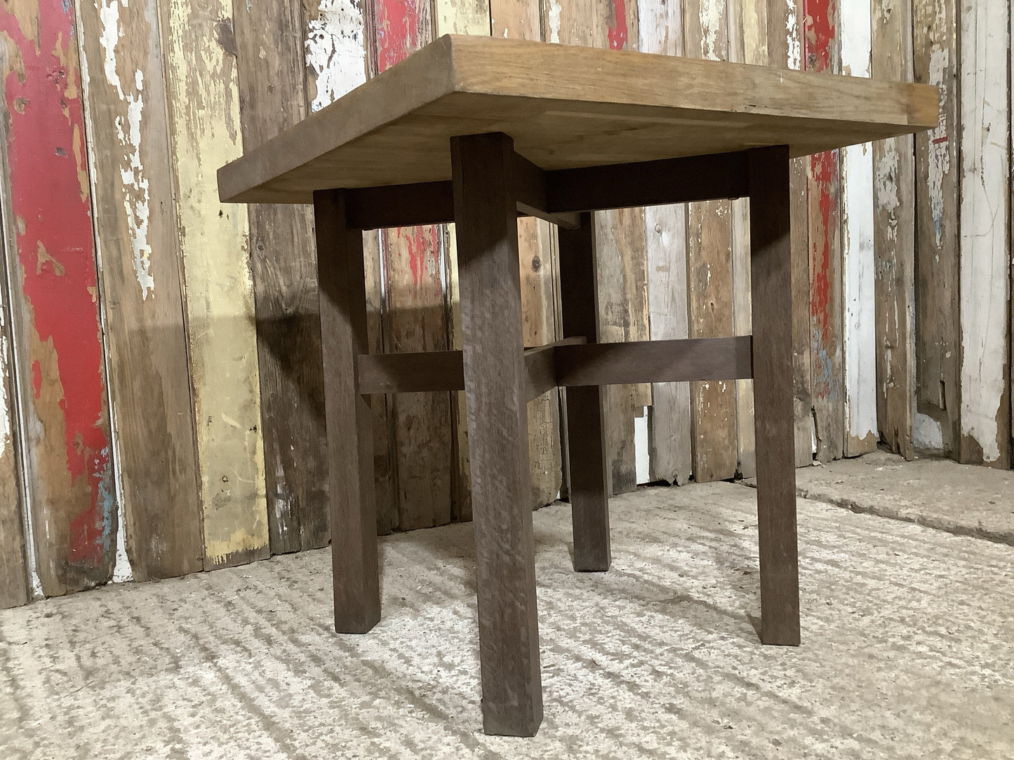 Interesting Square Crossed Legged Oak & Mahogany Bedside Coffee Table