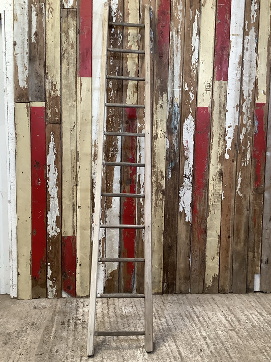 Unique Tall Rustic Old Vintage 11 Hung Stripped Pine & Oak Wooden Ladder 7'5"H