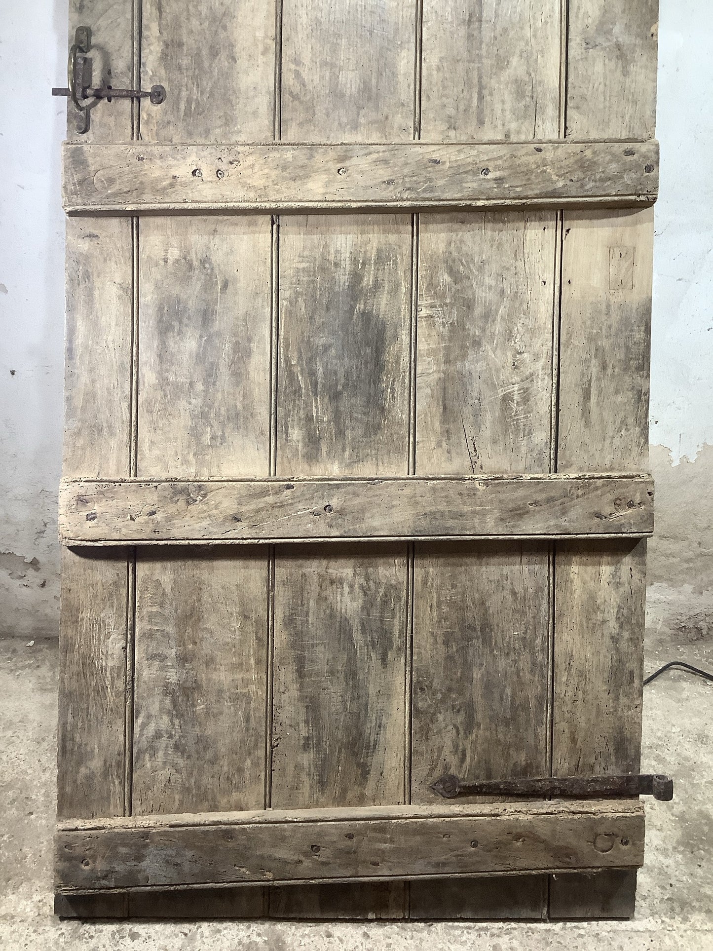 33 7/8"X 70 5/8" Old Internal Stripped & Waxed Elm 5 Plank Ledge Door Cottage