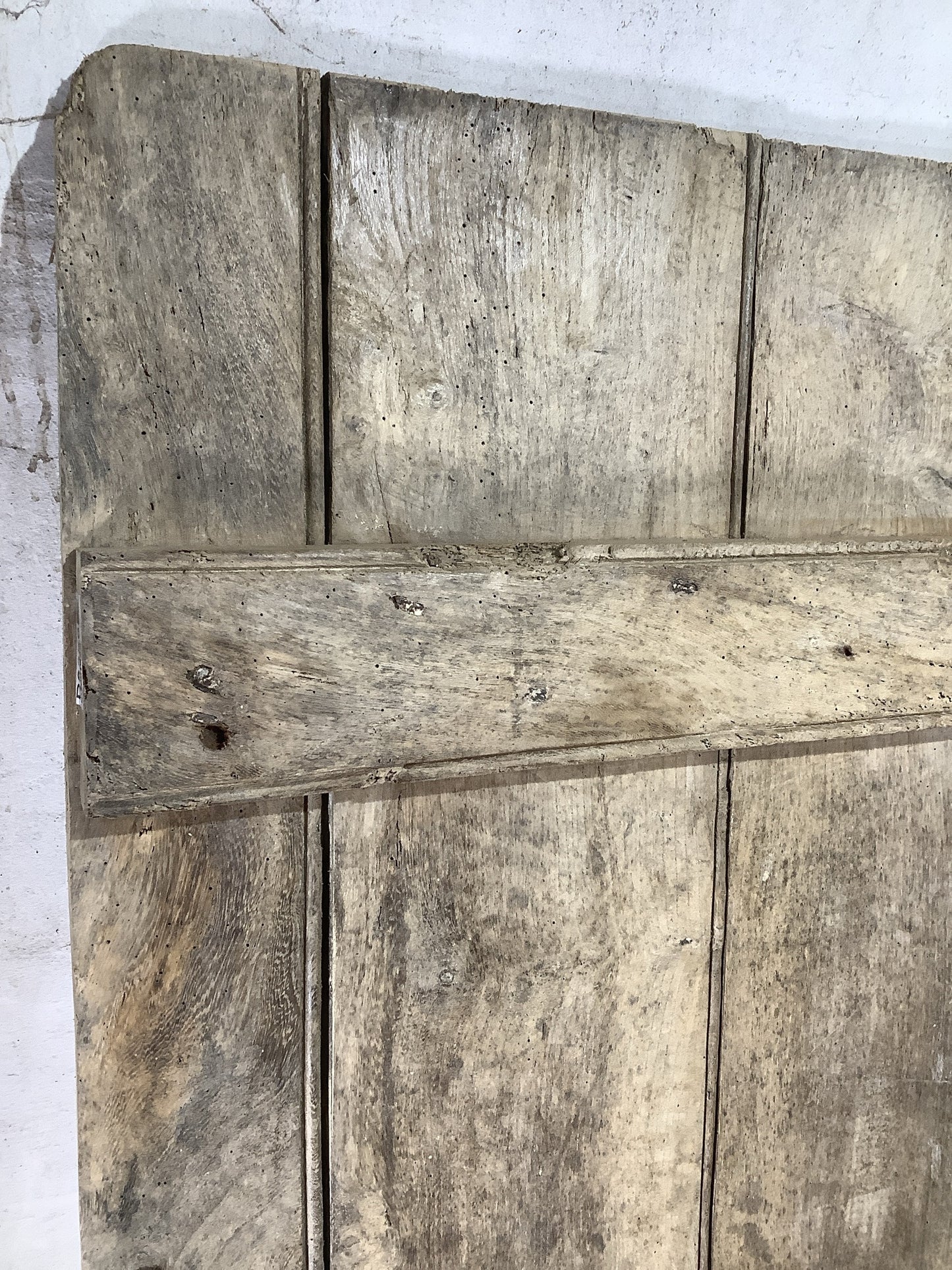 33 7/8"X 70 5/8" Old Internal Stripped & Waxed Elm 5 Plank Ledge Door Cottage