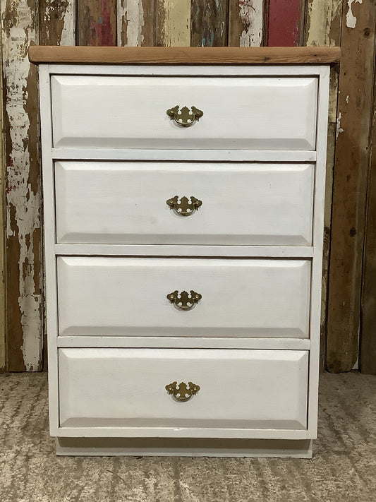 Reclaimed White Painted Pine 4 Drawer Chunky Top Chest of Drawers H 92cmx W64.4cm