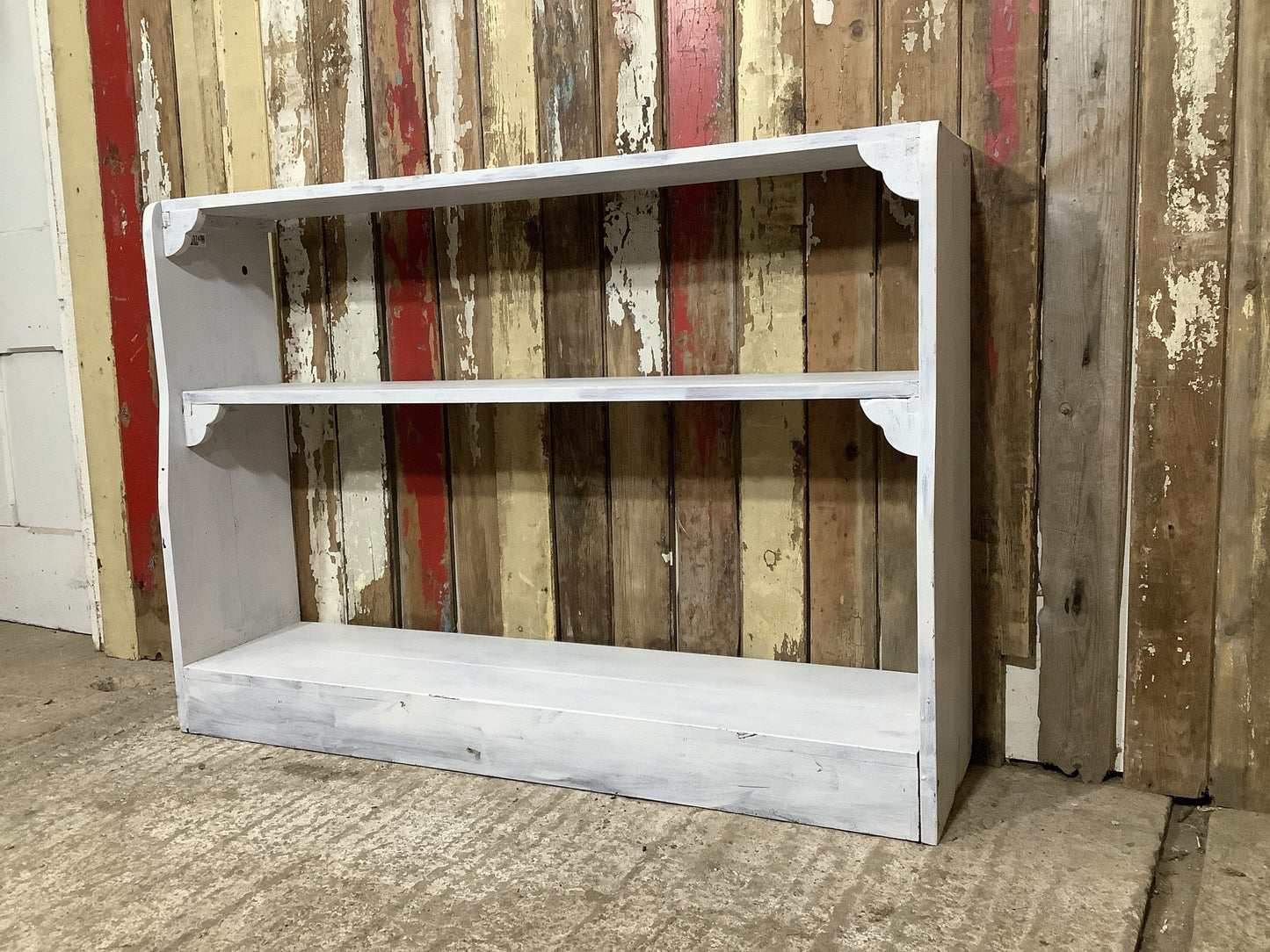 Reclaimed Old Rustic White Painted Pine Wooden Bookcase Shelf 2'10"H 4'1" W