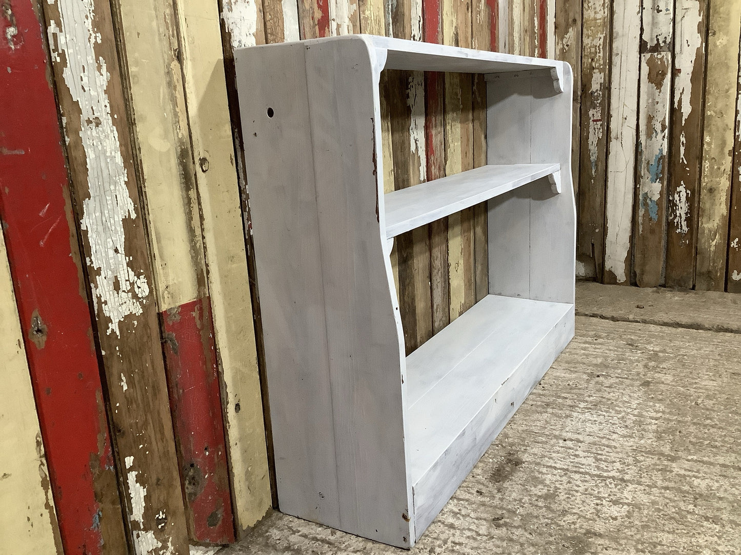 Reclaimed Old Rustic White Painted Pine Wooden Bookcase Shelf 2'10"H 4'1" W