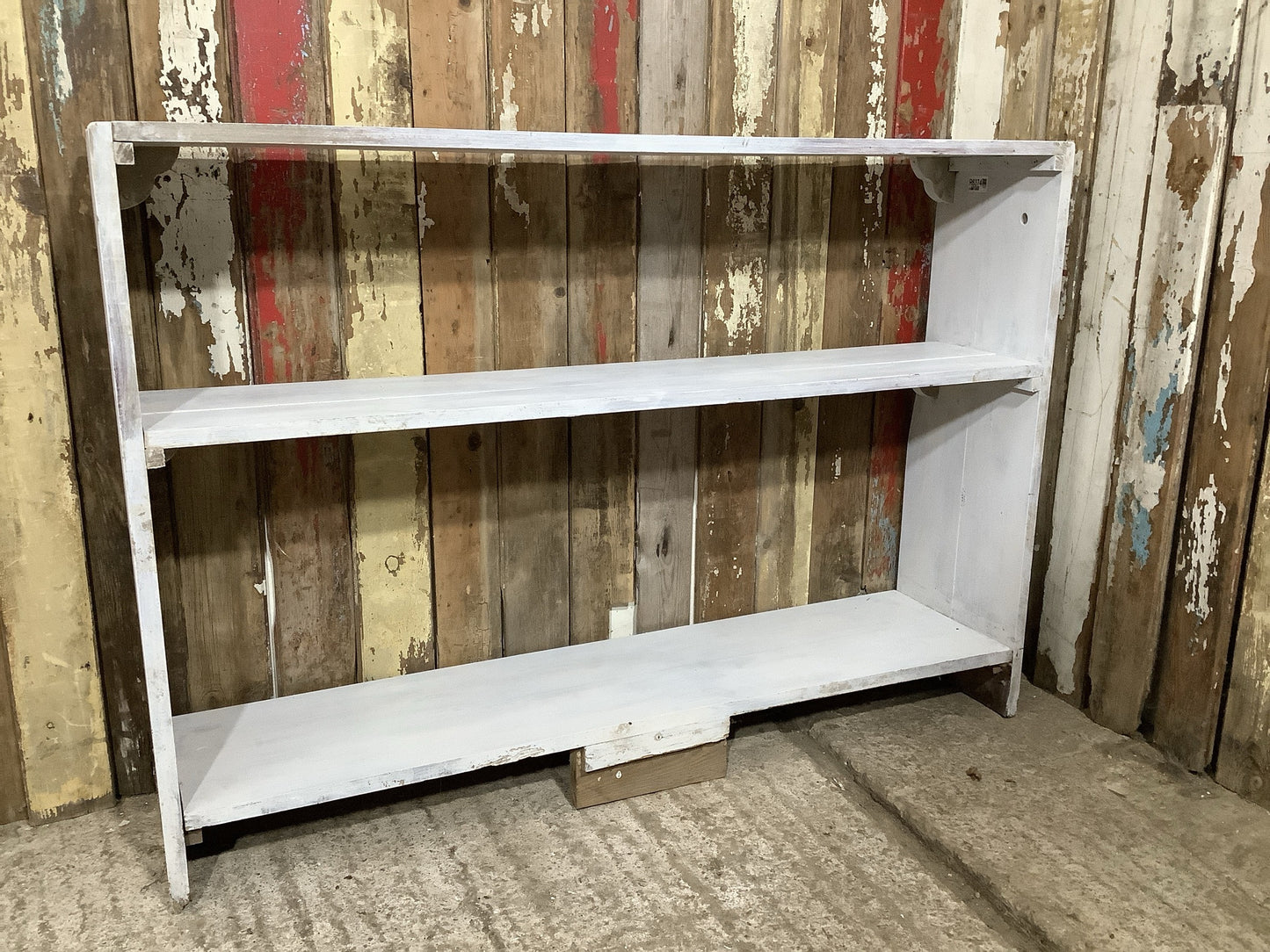 Reclaimed Old Rustic White Painted Pine Wooden Bookcase Shelf 2'10"H 4'1" W