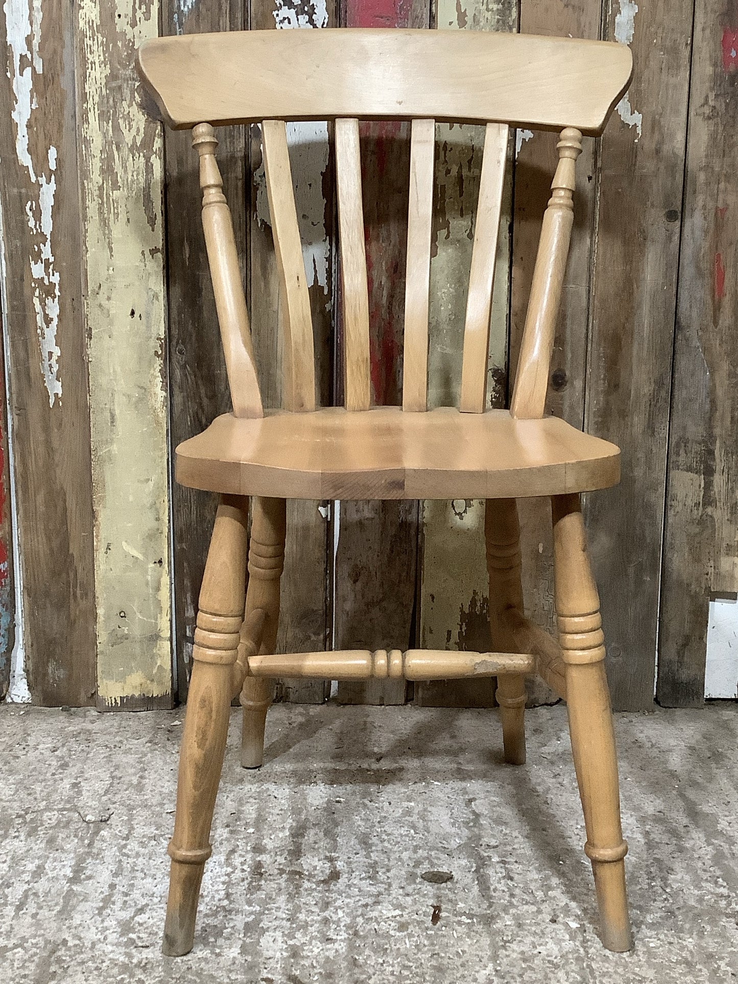 Farmhouse Old Waxed Beech Slat Back Kitchen Wooden Chair 87cm